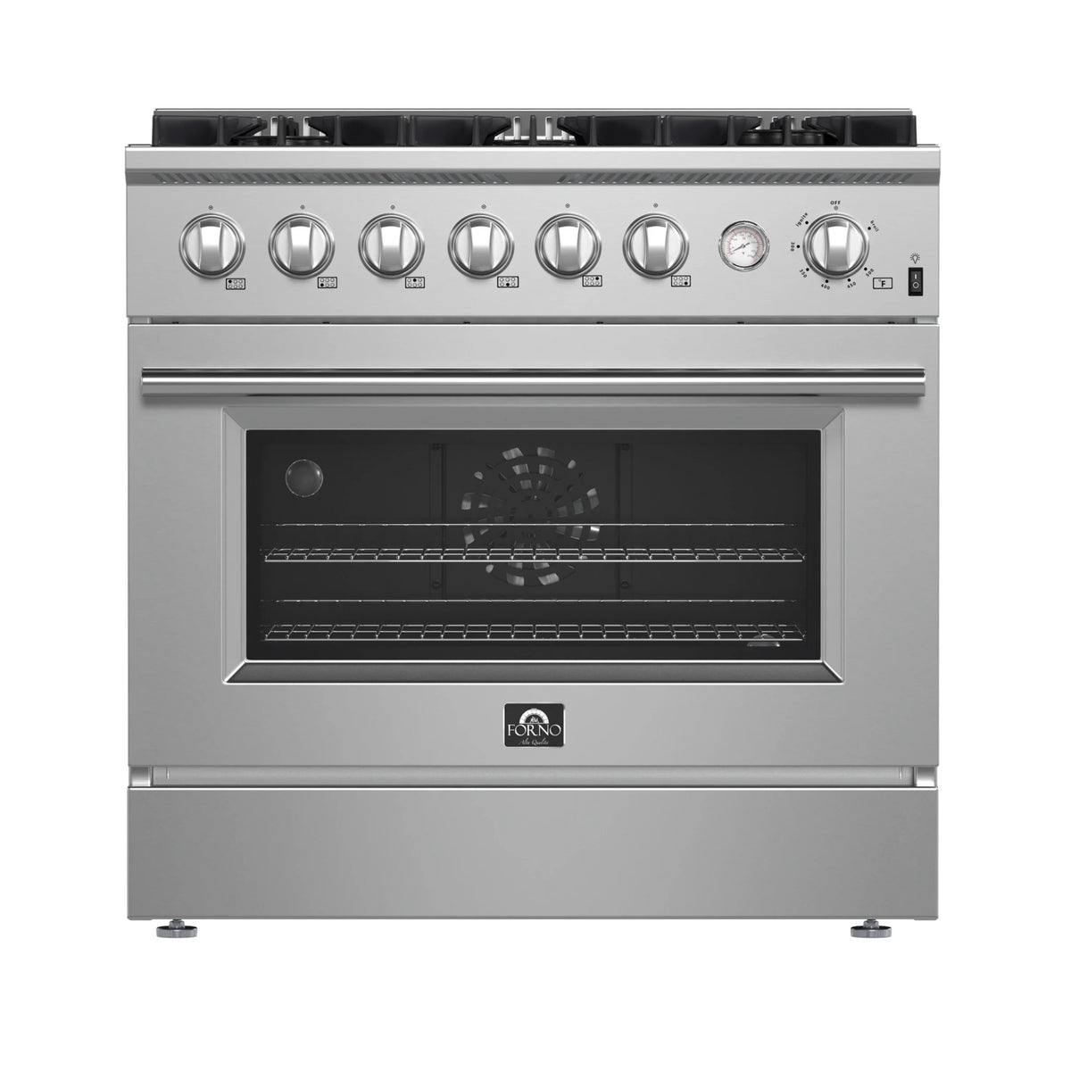 Forno 3-Piece Appliance Package - 36-Inch Marco Gas Range, French Door Refrigerator, & Dishwasher in Stainless Steel (FBDL-009-01CAUS)