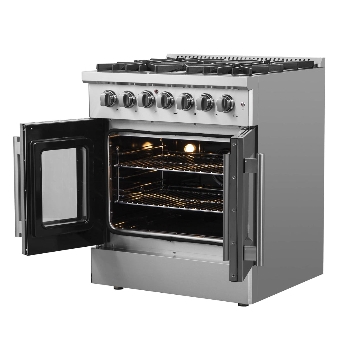 Forno Galiano 30-Inch Freestanding French Door Dual Fuel Range, 5 Burners, 68,000 BTUs, Stainless Steel (FFSGS6356-30)