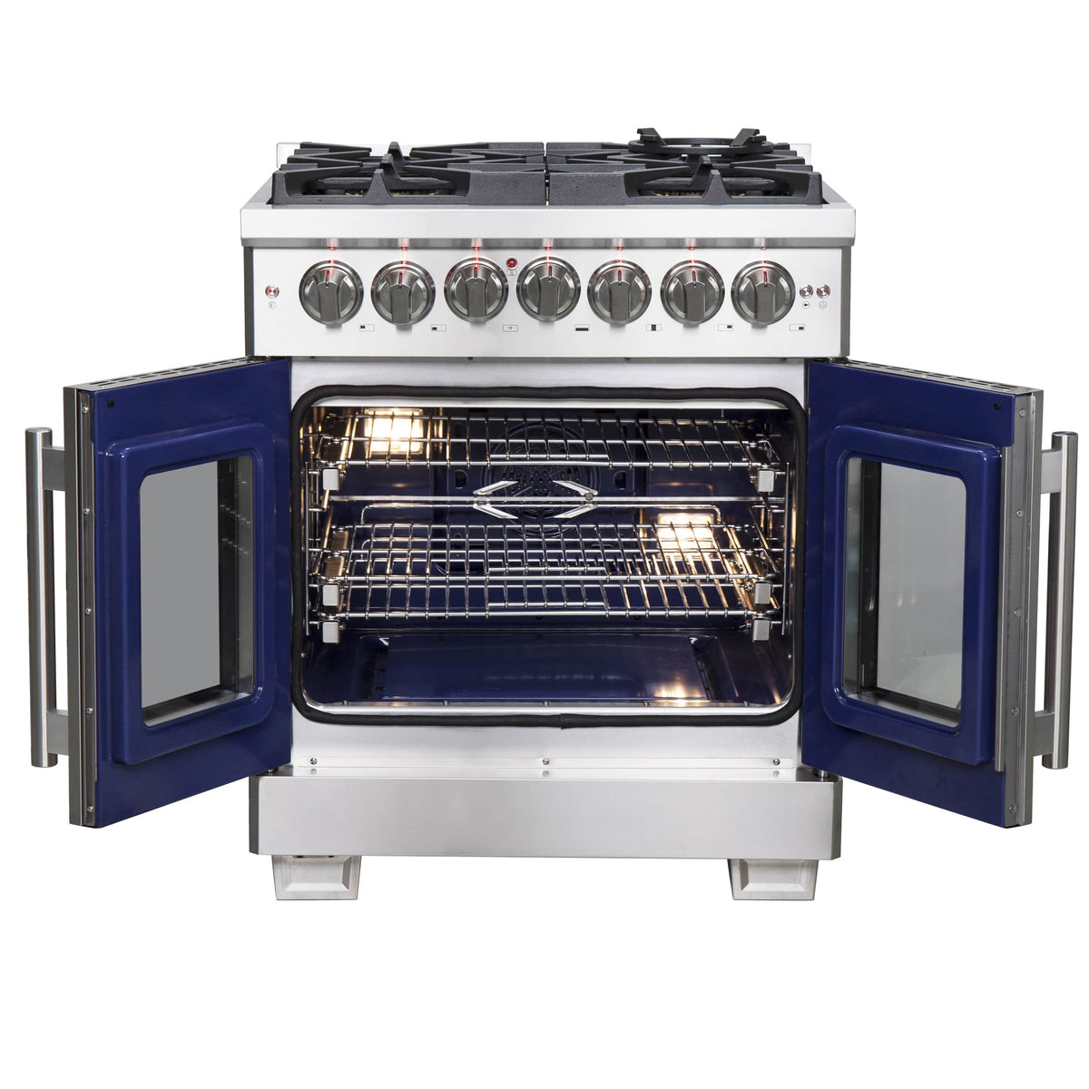 Forno Capriasca 30-Inch Freestanding Dual Fuel Range, 5 Gas Burners, 100,000 BTUs, French Door Electric Oven, Stainless Steel (FFSGS6387-30)
