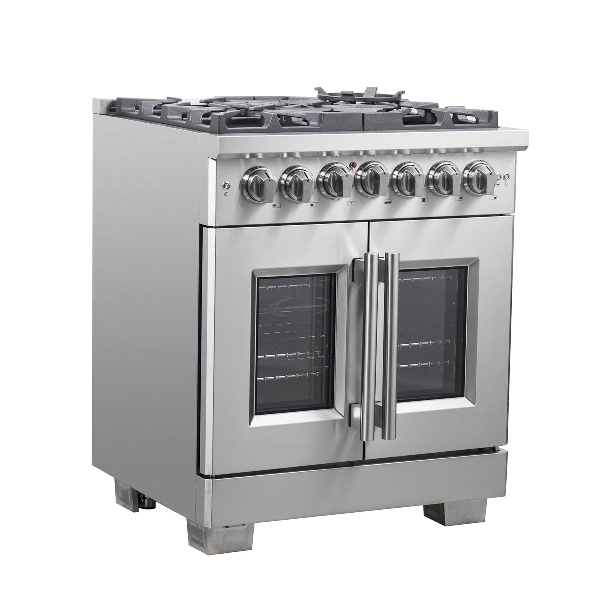 Forno Capriasca 30-Inch Freestanding Dual Fuel Range, 5 Gas Burners, 100,000 BTUs, French Door Electric Oven, Stainless Steel (FFSGS6387-30)