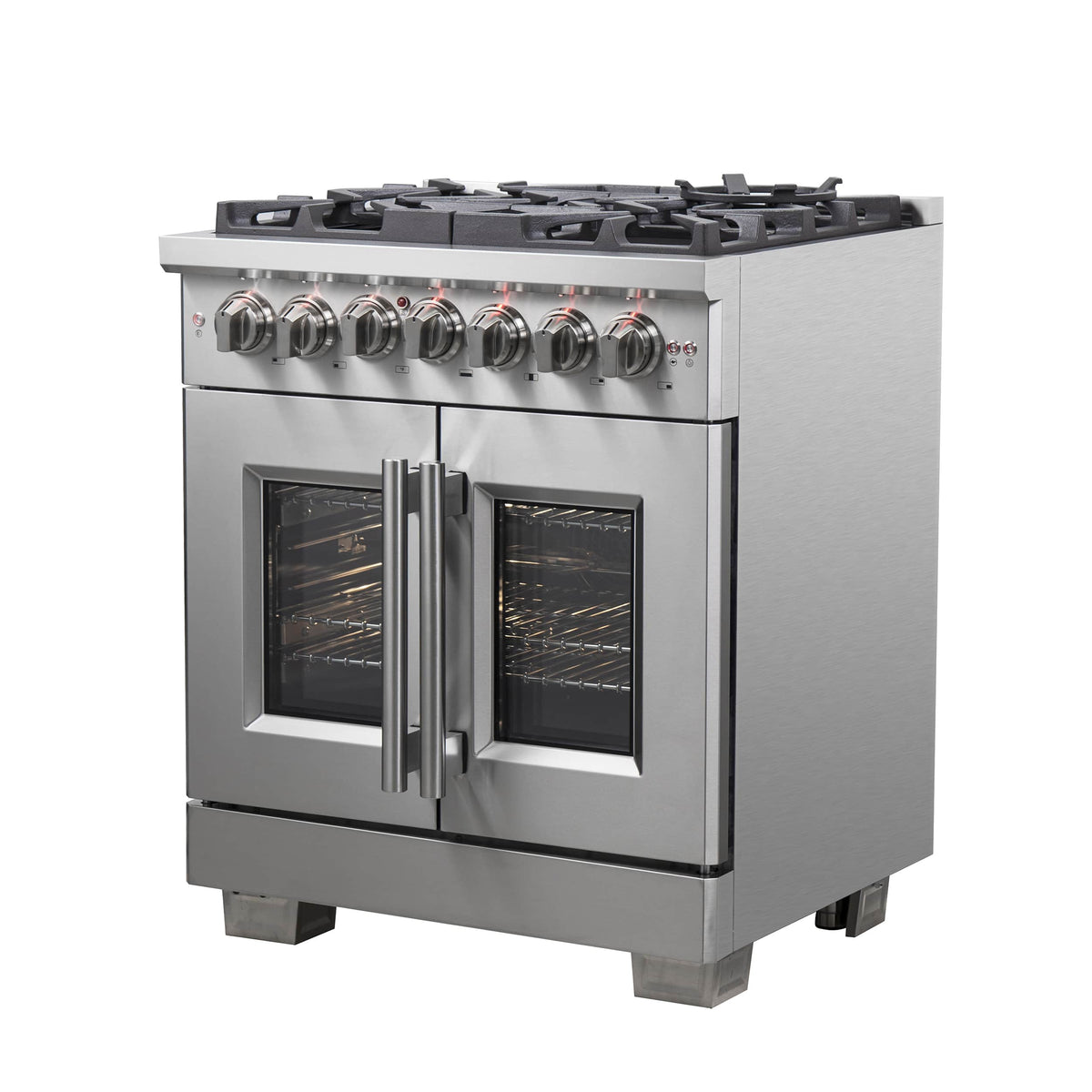 Forno Capriasca 30-Inch Freestanding Dual Fuel Range, 5 Gas Burners, 100,000 BTUs, French Door Electric Oven, Stainless Steel (FFSGS6387-30)