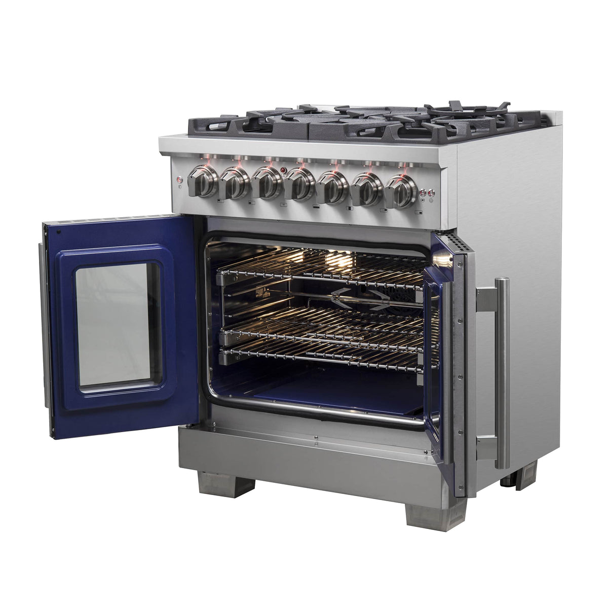Forno Capriasca 30-Inch Freestanding Dual Fuel Range, 5 Gas Burners, 100,000 BTUs, French Door Electric Oven, Stainless Steel (FFSGS6387-30)