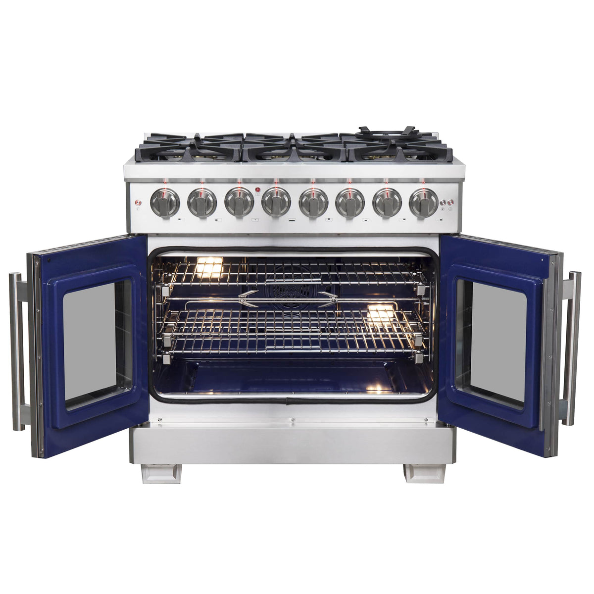 Forno Capriasca 36-Inch Freestanding French Door Dual Fuel Range, 6 Gas Burners, 120,000 BTUs, Electric Oven, Stainless Steel (FFSGS6387-36)