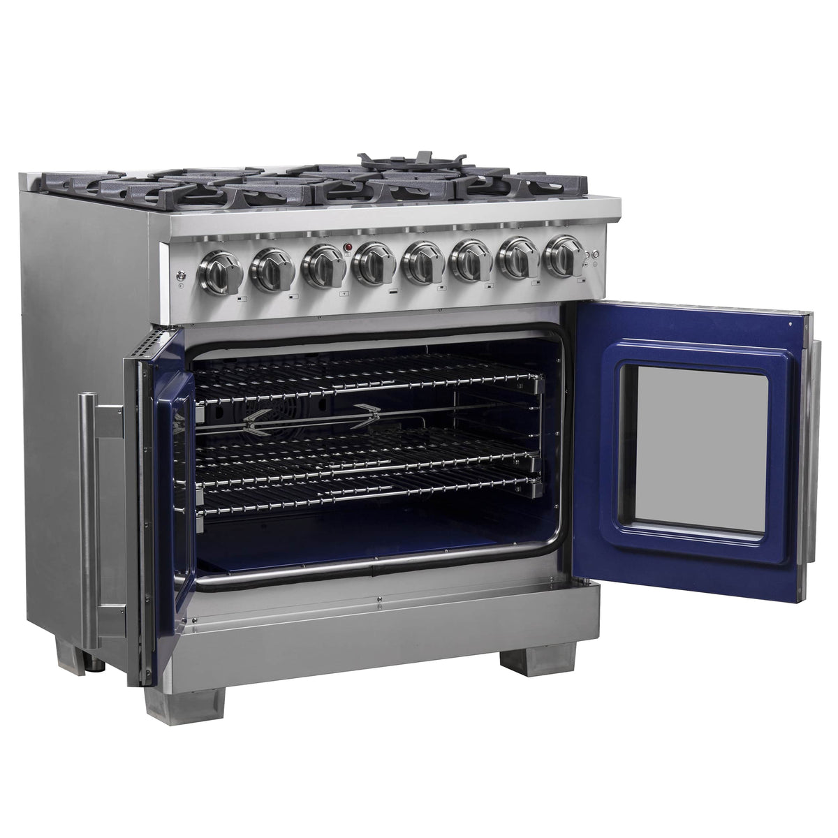 Forno Capriasca 36-Inch Freestanding French Door Dual Fuel Range, 6 Gas Burners, 120,000 BTUs, Electric Oven, Stainless Steel (FFSGS6387-36)