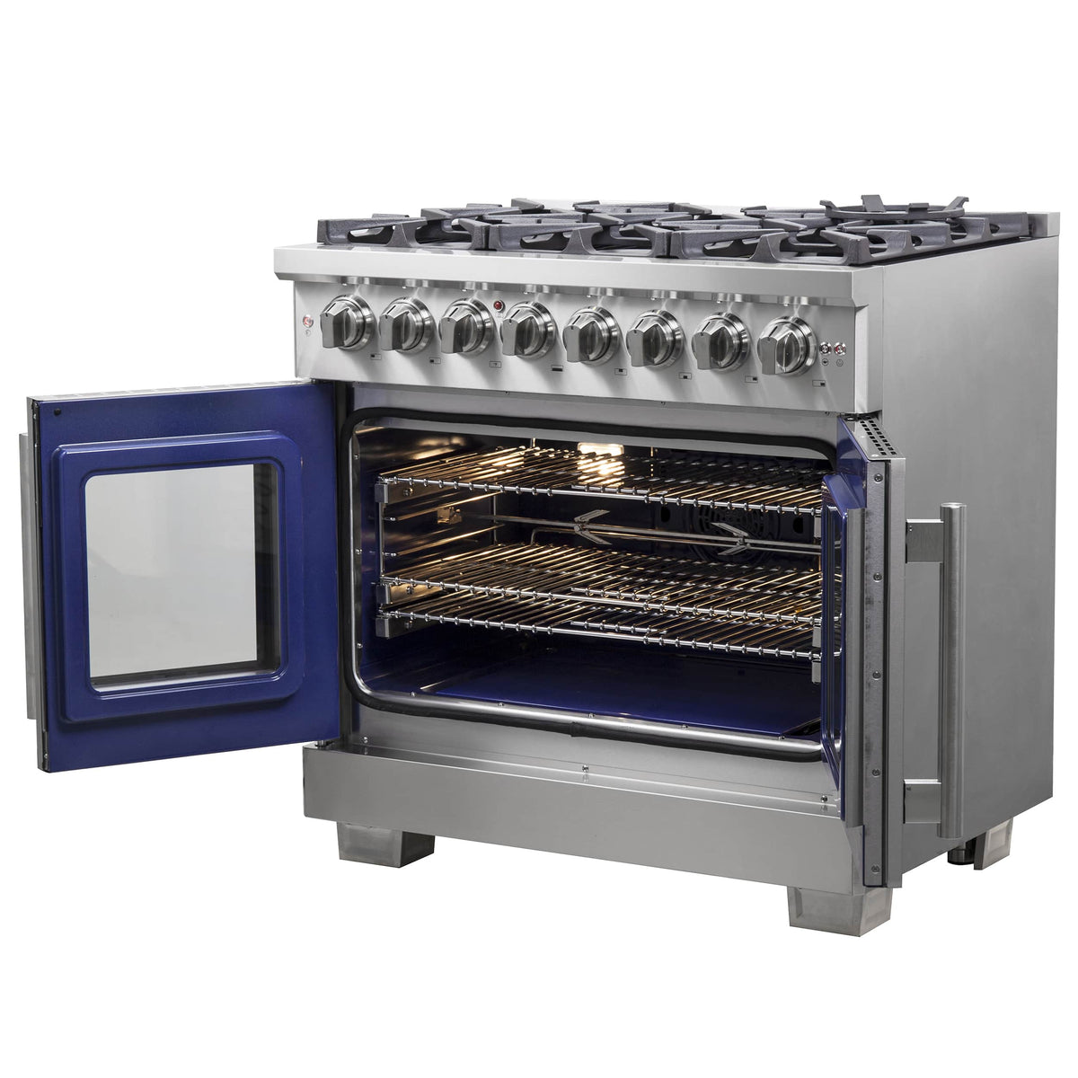 Forno Capriasca 36-Inch Freestanding French Door Dual Fuel Range, 6 Gas Burners, 120,000 BTUs, Electric Oven, Stainless Steel (FFSGS6387-36)