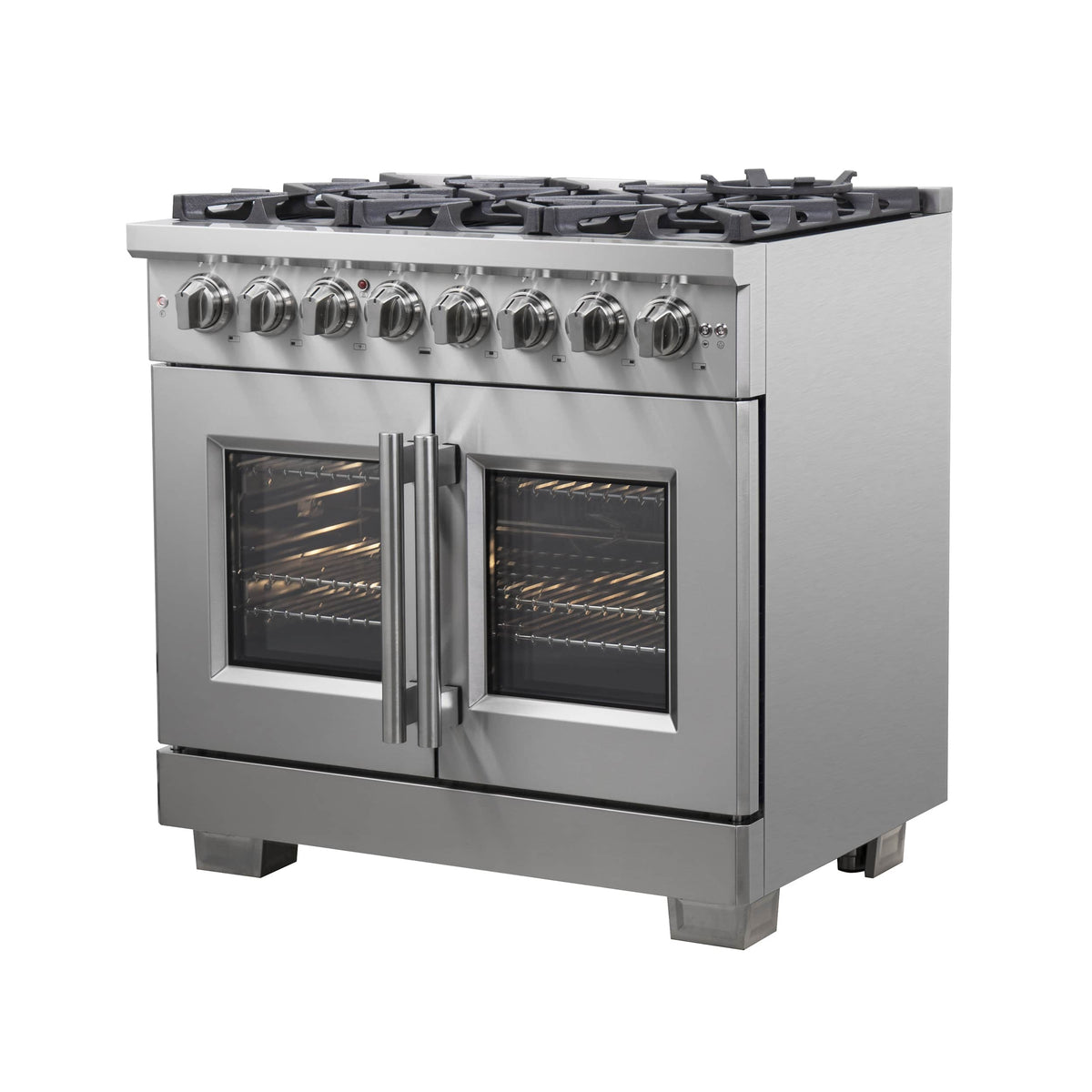 Forno Capriasca 36-Inch Freestanding French Door Dual Fuel Range, 6 Gas Burners, 120,000 BTUs, Electric Oven, Stainless Steel (FFSGS6387-36)