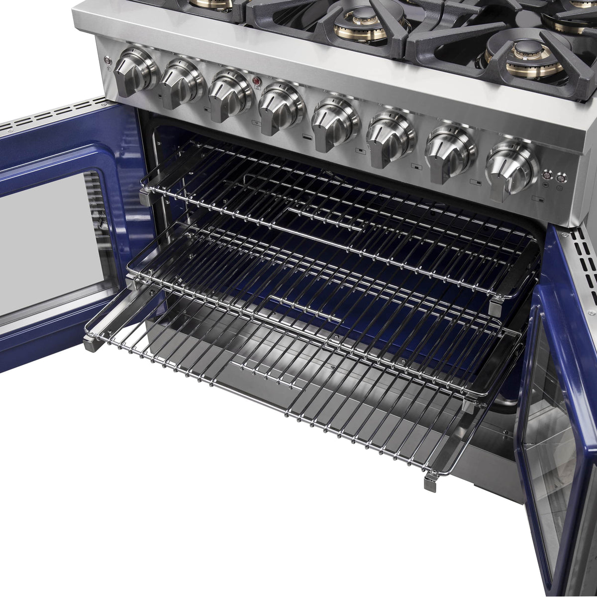 Forno Capriasca 36-Inch Freestanding French Door Dual Fuel Range, 6 Gas Burners, 120,000 BTUs, Electric Oven, Stainless Steel (FFSGS6387-36)