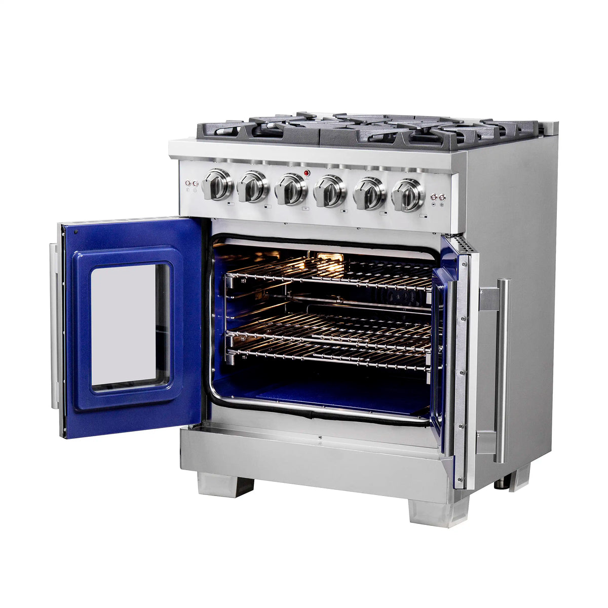 Forno Capriasca 30-Inch Freestanding Gas Range, 5 Gas Burners, 100,000 BTUs, French Door Gas Oven, Stainless Steel (FFSGS6460-30)