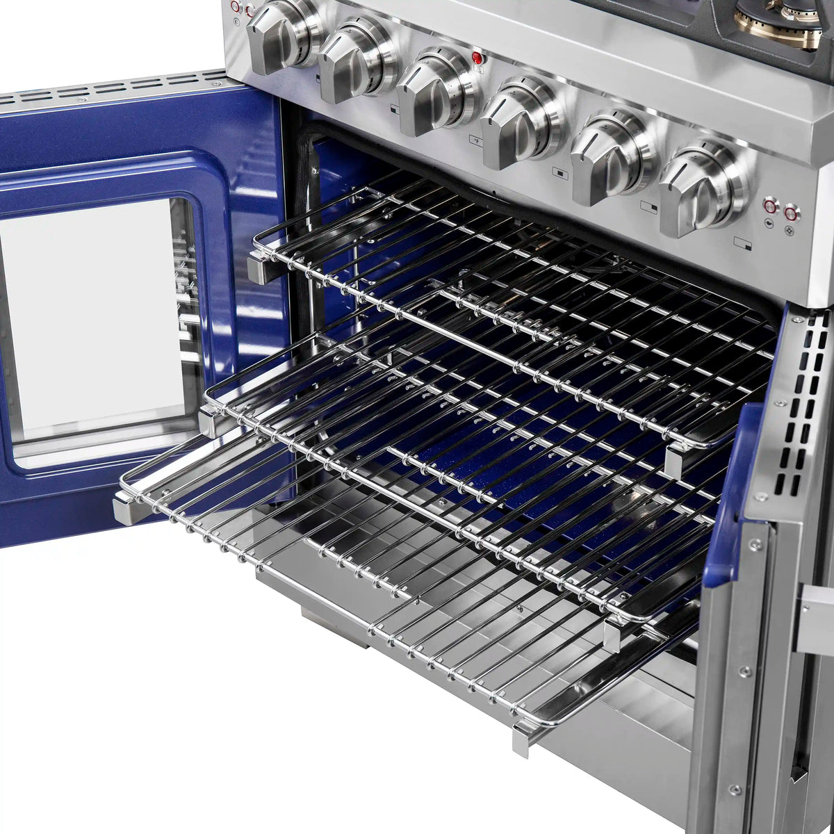 Forno Capriasca 30-Inch Freestanding Gas Range, 5 Gas Burners, 100,000 BTUs, French Door Gas Oven, Stainless Steel (FFSGS6460-30)