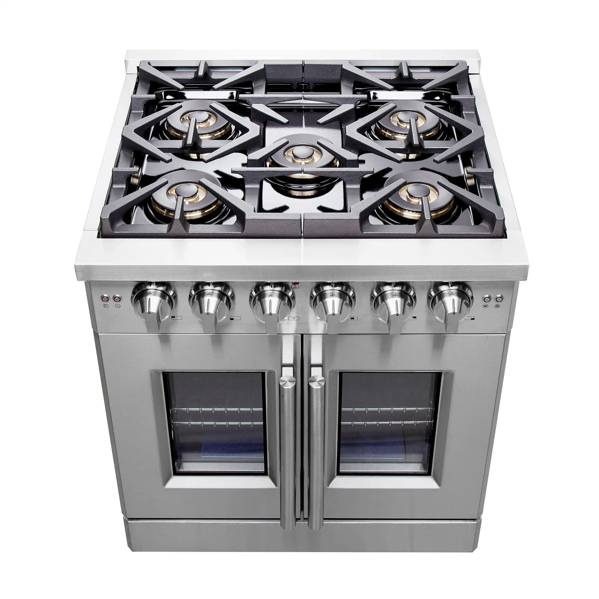 Forno Capriasca 30-Inch Freestanding Gas Range, 5 Gas Burners, 100,000 BTUs, French Door Gas Oven, Stainless Steel (FFSGS6460-30)