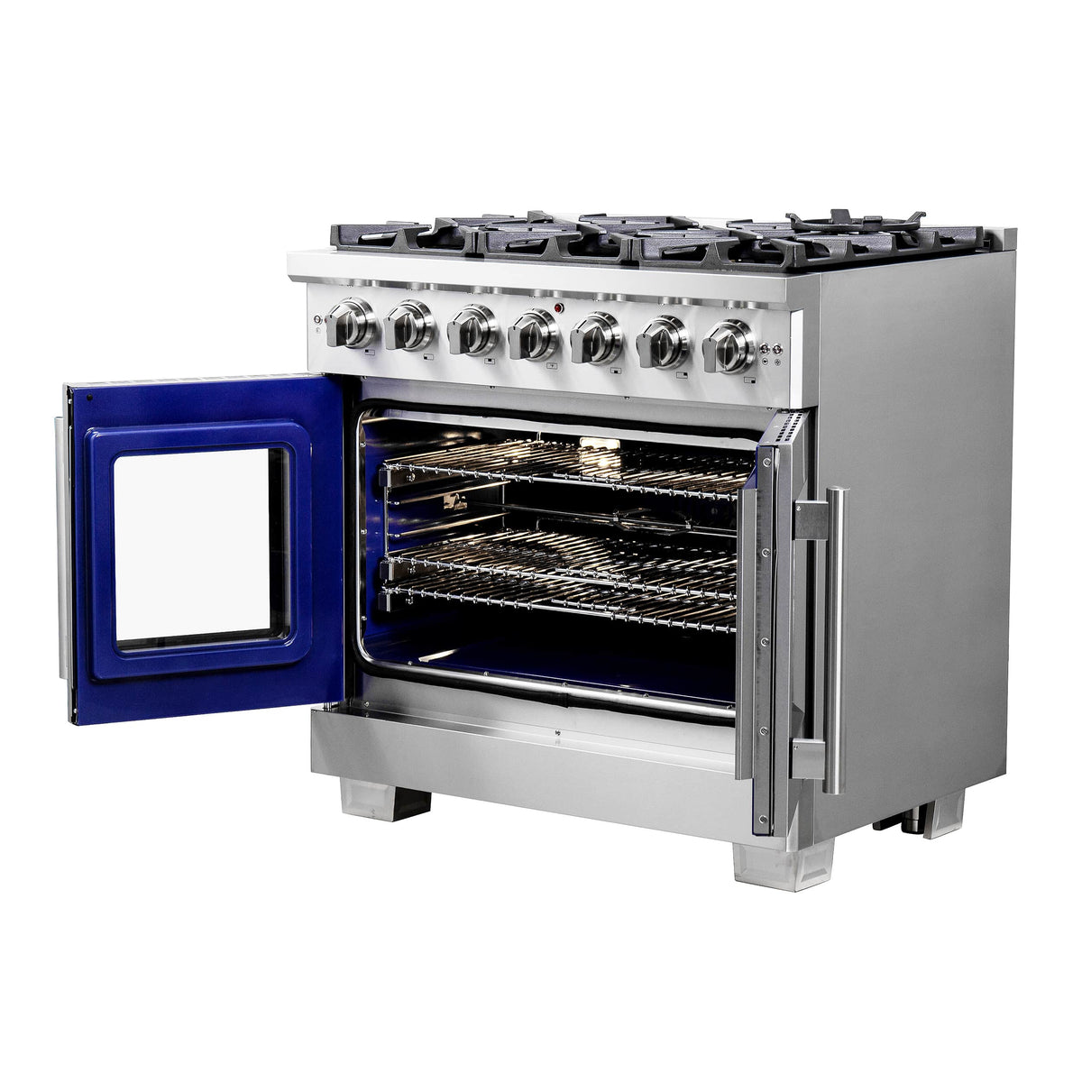 Forno Capriasca 36-Inch Freestanding Gas Range, 6 Burners, 120,000 BTUs, French Door Gas Oven, Stainless Steel (FFSGS6460-36)