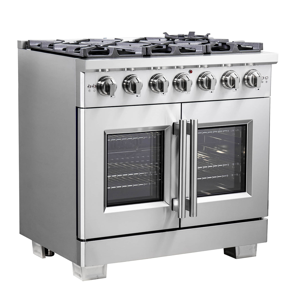 Forno Capriasca 36-Inch Freestanding Gas Range, 6 Burners, 120,000 BTUs, French Door Gas Oven, Stainless Steel (FFSGS6460-36)