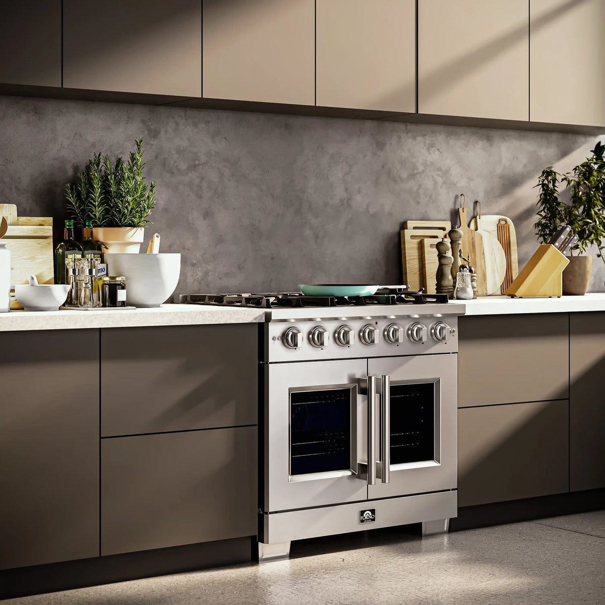 Forno Capriasca 36-Inch Freestanding Gas Range, 6 Burners, 120,000 BTUs, French Door Gas Oven, Stainless Steel (FFSGS6460-36)