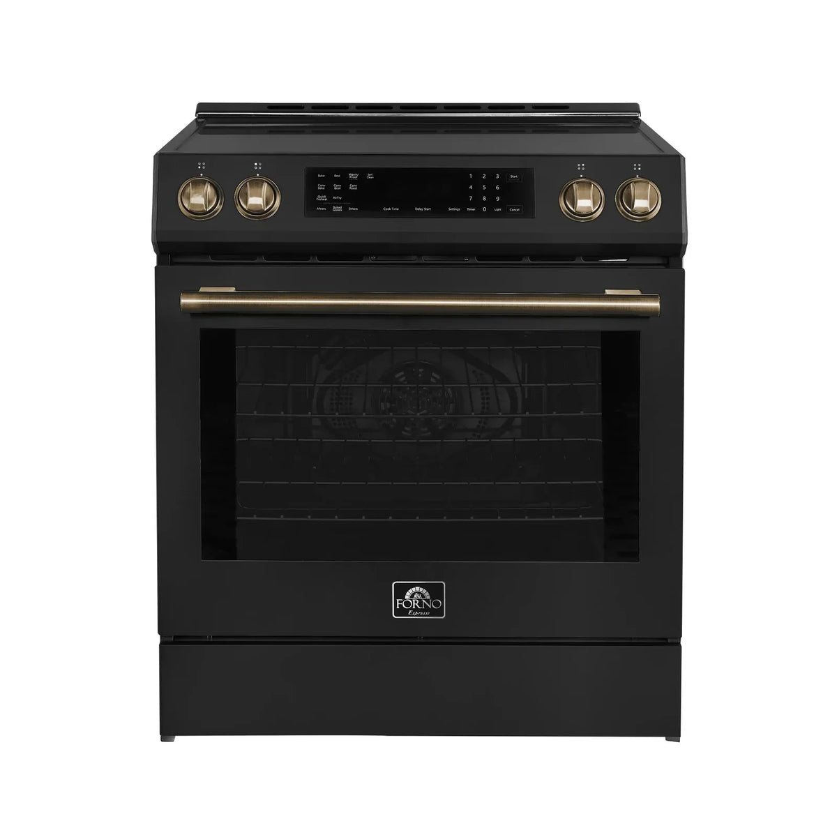 Forno Espresso 3-Piece Appliance Package - 30-Inch Induction Range, Refrigerator and Dishwasher in Black with Antique Brass Trim
