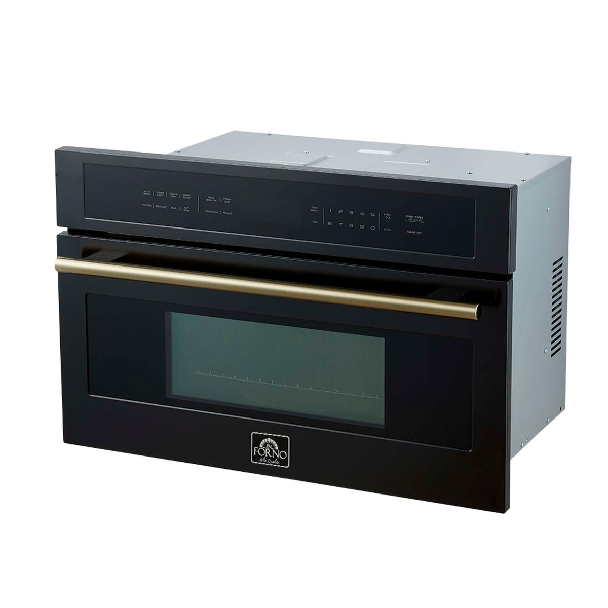 Forno Oliena Espresso 30-Inch 1.6 Cu.ft Microwave Oven in Black with Antique Brass Handle (FMWDR3093-30BLK)