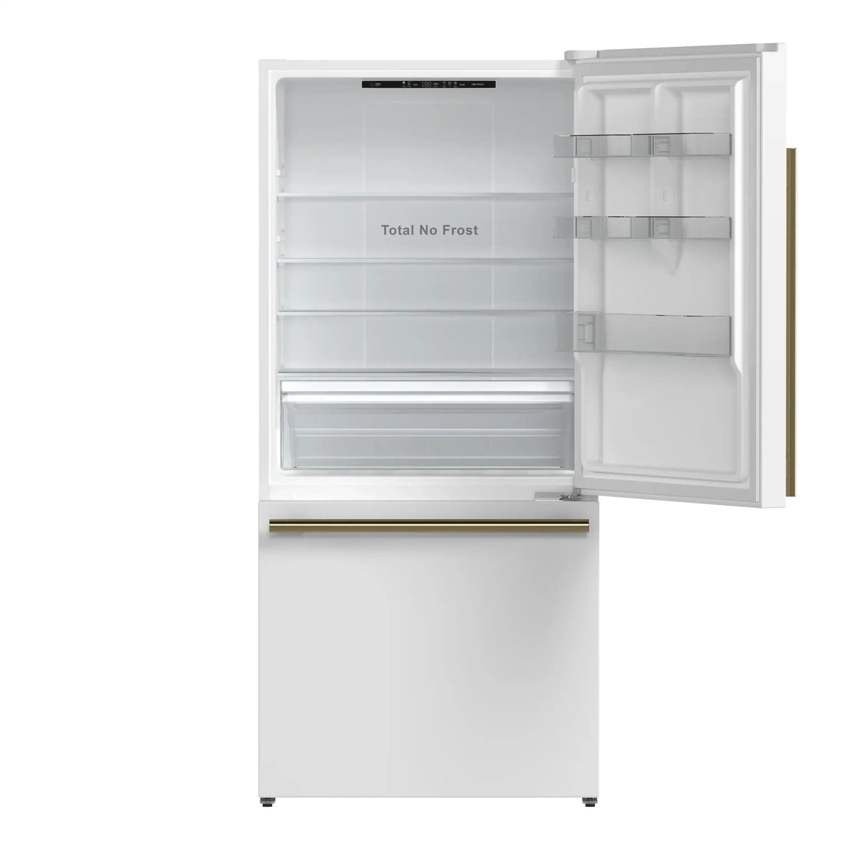 Forno Milano Espresso 31-Inch Freestanding Bottom Freezer Refrigerator, 17.2 Cu. Ft., Right Hinge, White with Antique Brass Handle (FFFFD1785-31WHT)