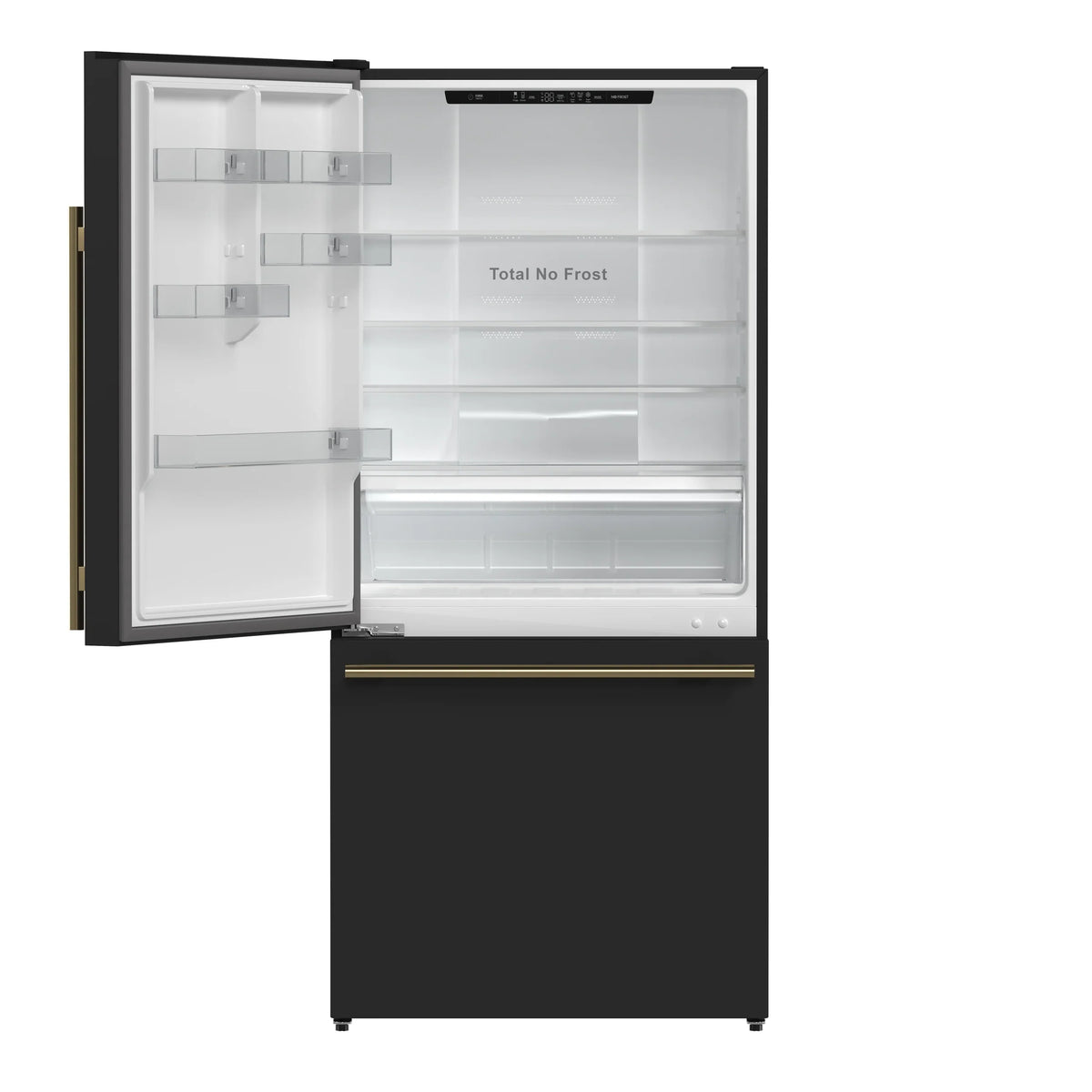 Forno Milano Espresso 62-Inch Freestanding Bottom Freezer Refrigerators Package, 34.4 Cu. Ft., Black with Antique Brass Handle (FFFFD1787-60BLK)