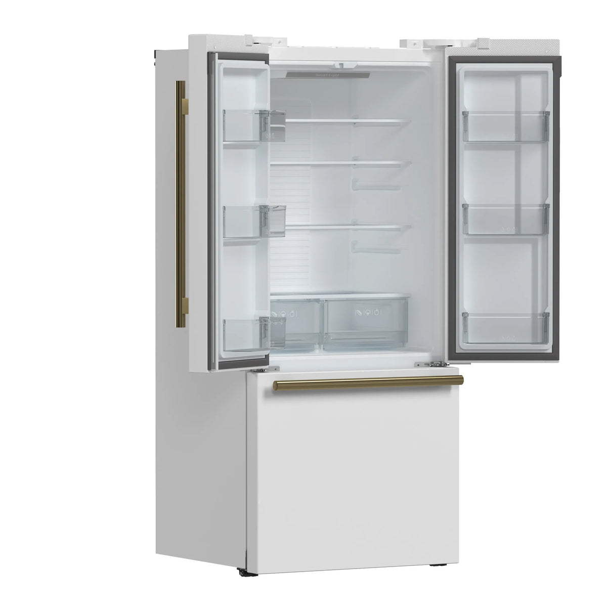 Forno Espresso Gallipoli 30-Inch Freestanding French Door Refrigerator, 17.5 Cu. Ft., Ice Maker, White with Antique Brass Handle (FFFFD1974-31WHT)