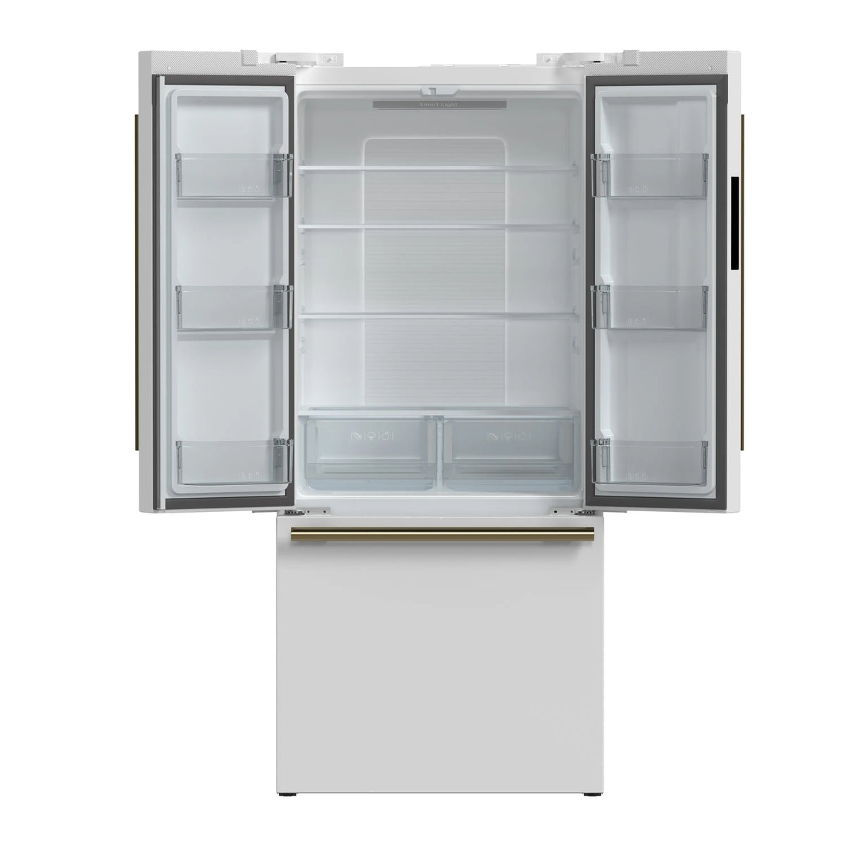 Forno Espresso Gallipoli 30-Inch Freestanding French Door Refrigerator, 17.5 Cu. Ft., Ice Maker, White with Antique Brass Handle (FFFFD1974-31WHT)