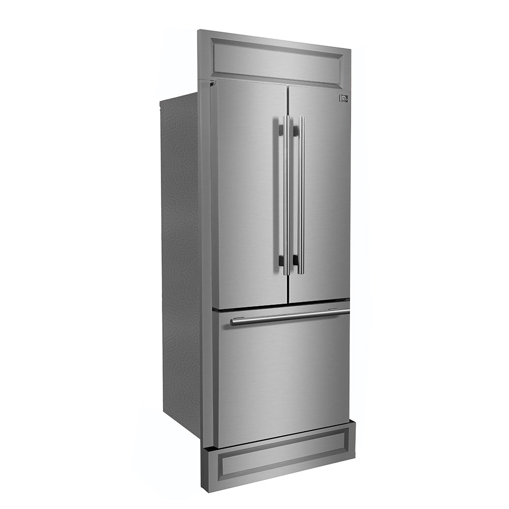 Forno Gallipoli 30-Inch Built-In French Door Refrigerator, 17.5 Cu. Ft., Decorative Grille, Stainless Steel (FFFFD1974-35MG)