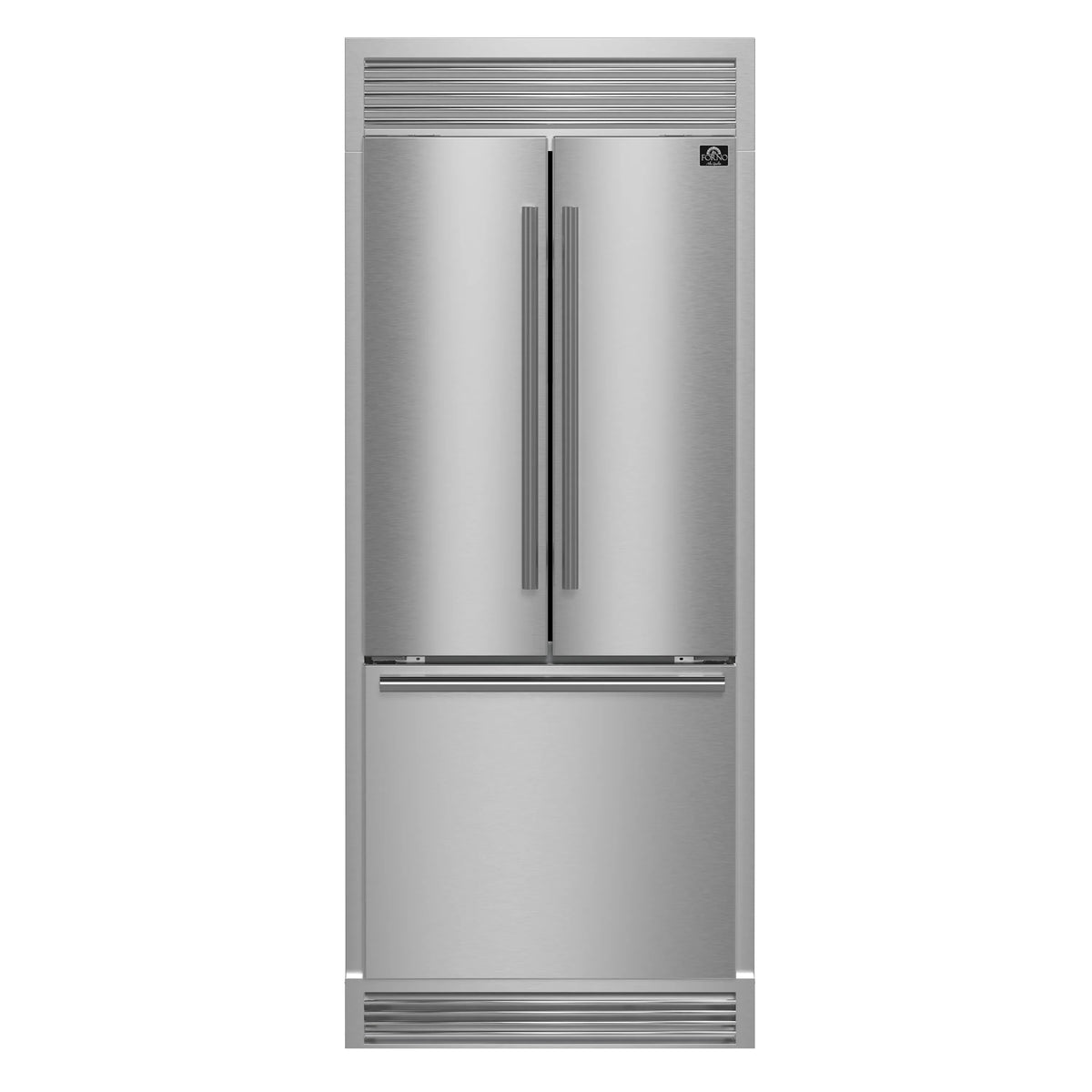 Forno 30-Inch French Door Built-In Refrigerator with 17.5 Cu Ft and Ice Maker in Stainless Steel with 4” Decorative Grille (FFFFD1974-35SG)
