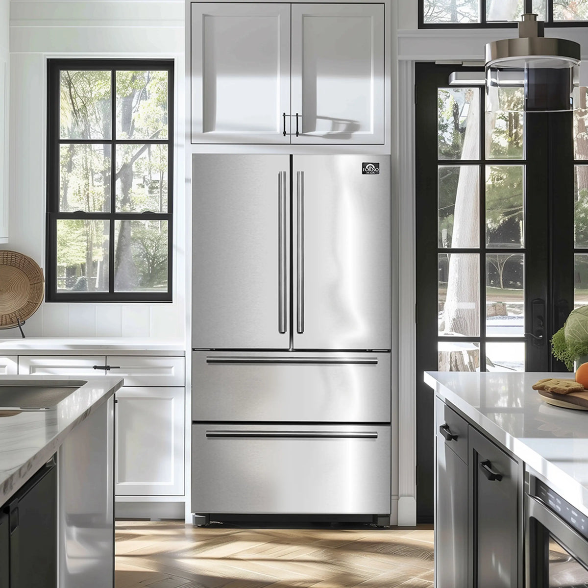Forno Moena 36-Inch Built-In French Door Refrigerator, 19.2 Cu. Ft., Modern Decorative Grille, Stainless Steel (FFRBI1820-40MG)