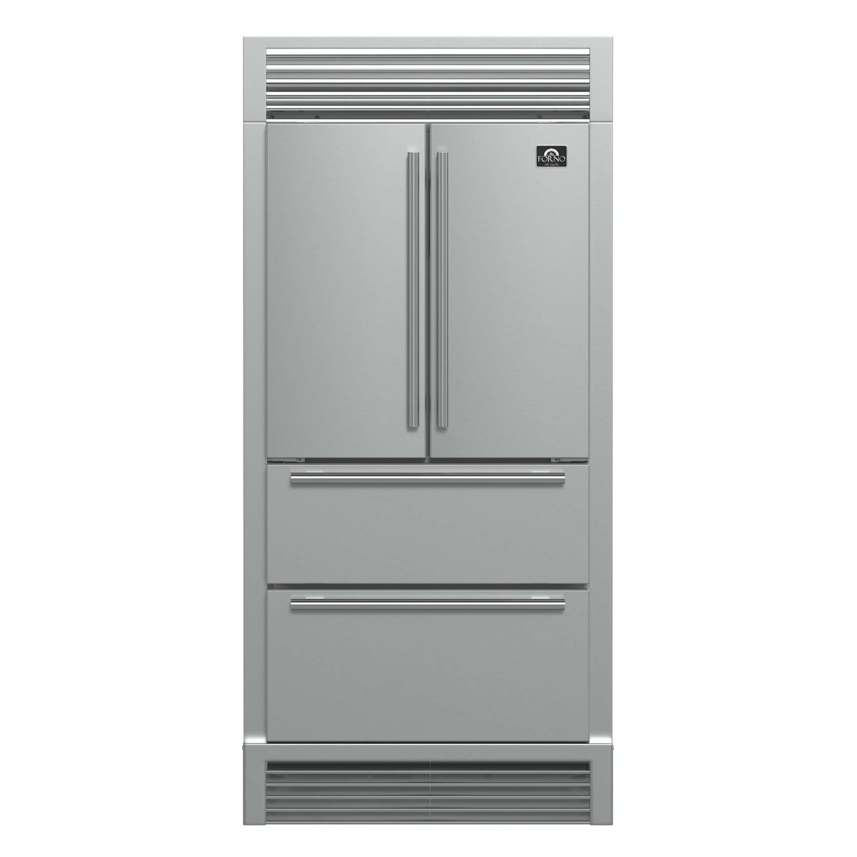 Forno 36-Inch French Door Refrigerator - 19 cu.ft with Double Freezer Drawer and Ice Maker - with 4-Inch Custom Grille (FFRBI1820-40SG)