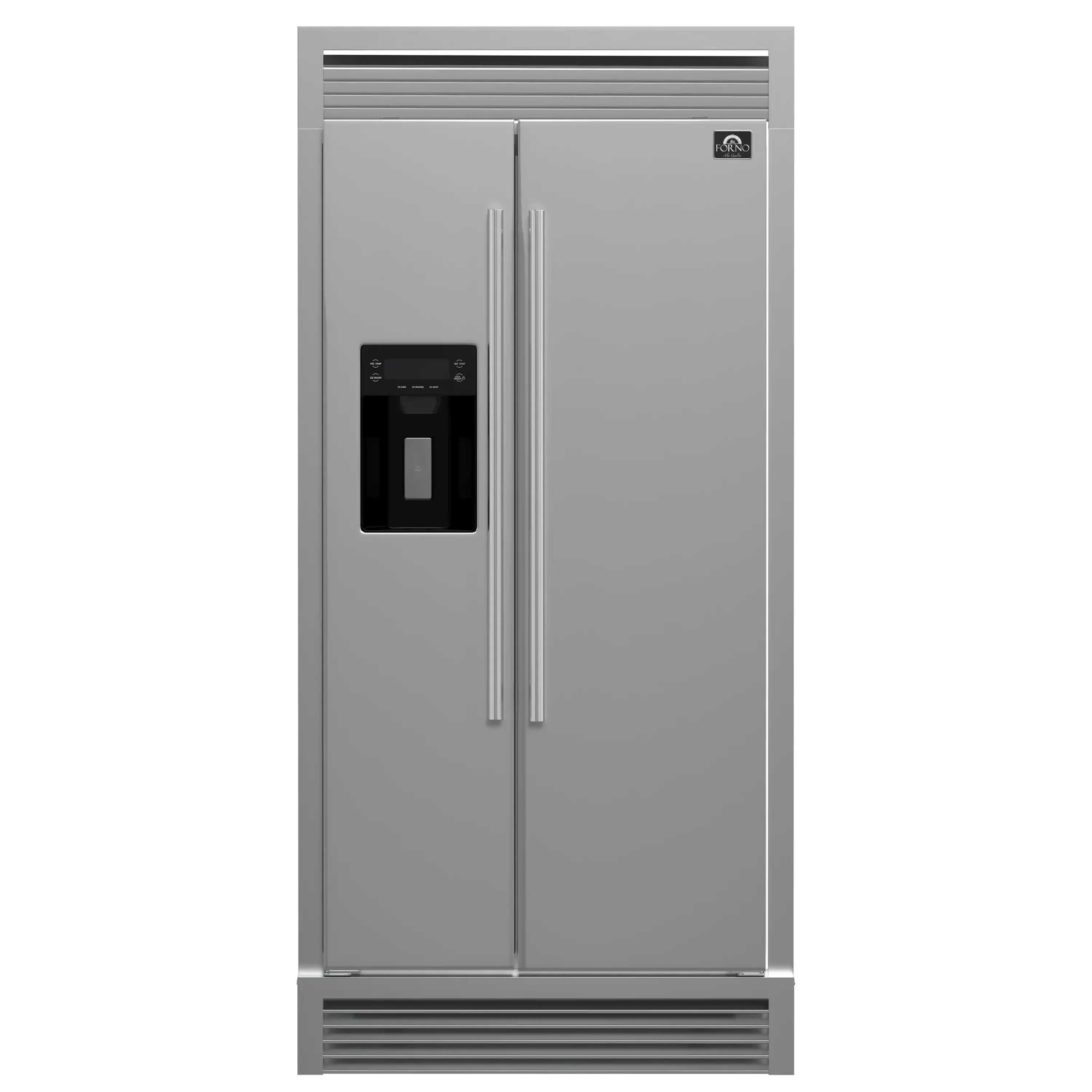 Forno 36-Inch Built-In Side-by-Side 20 cu.ft Refrigerator in Stainless Steel with Water Dispenser and Ice Maker with Grille (FFRBI1844-40SG)