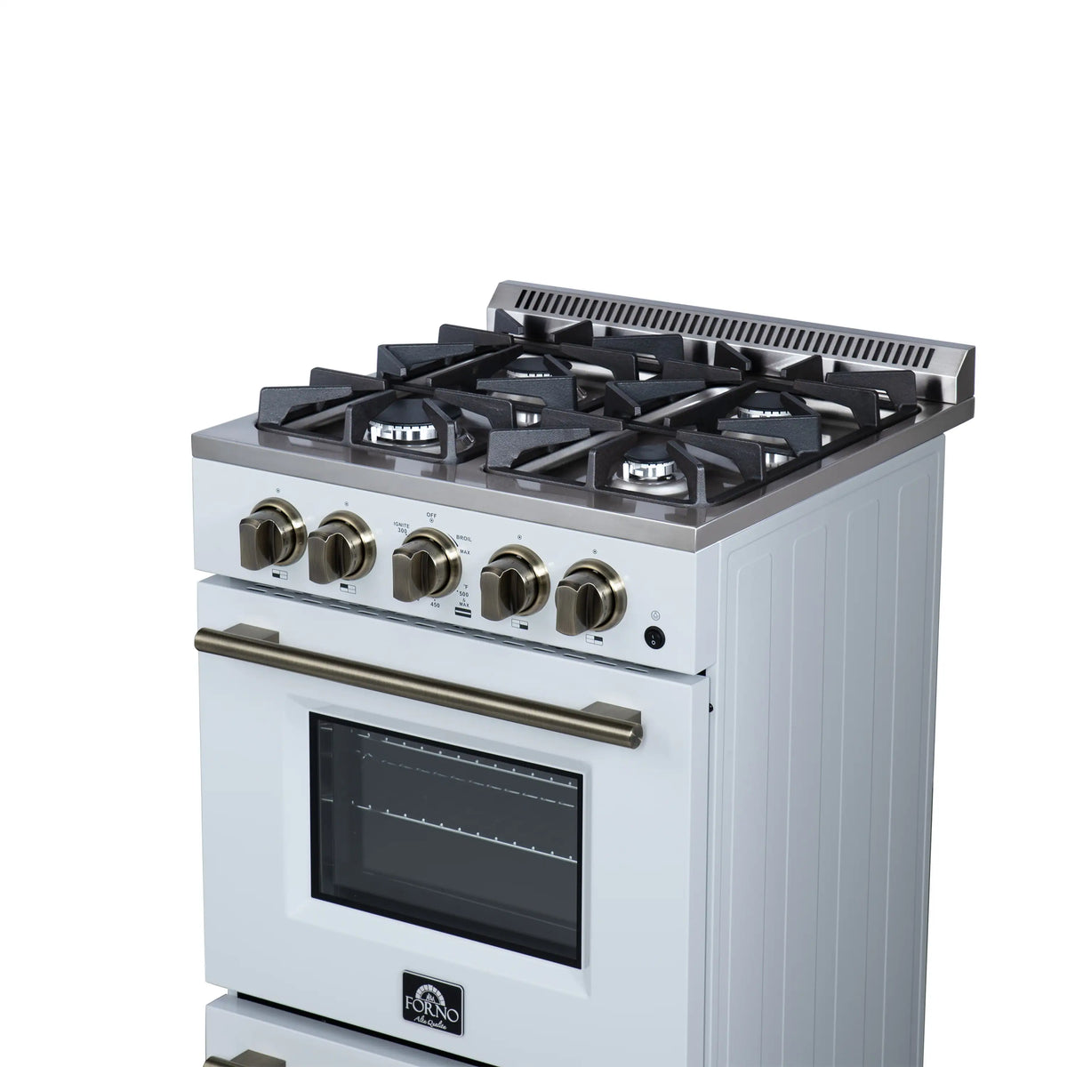 Forno Lamazze 20-Inch Freestanding Gas Range, White with Antique Brass Trim (FFSGS6265-20WHT)