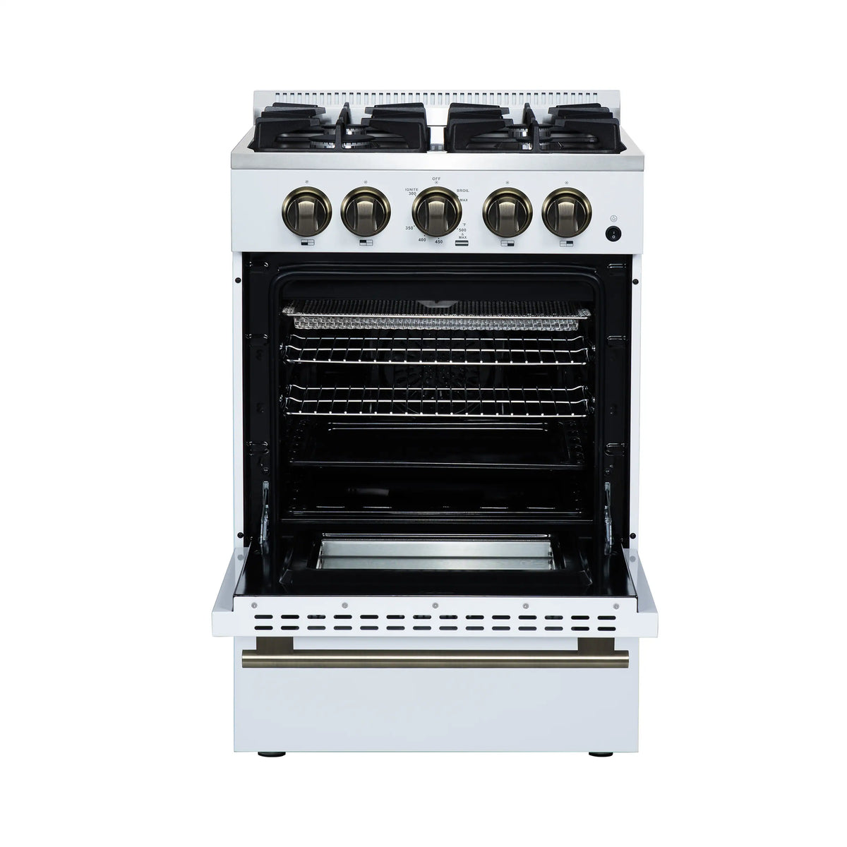 Forno Lamazze 20-Inch Freestanding Gas Range, White with Antique Brass Trim (FFSGS6265-20WHT)