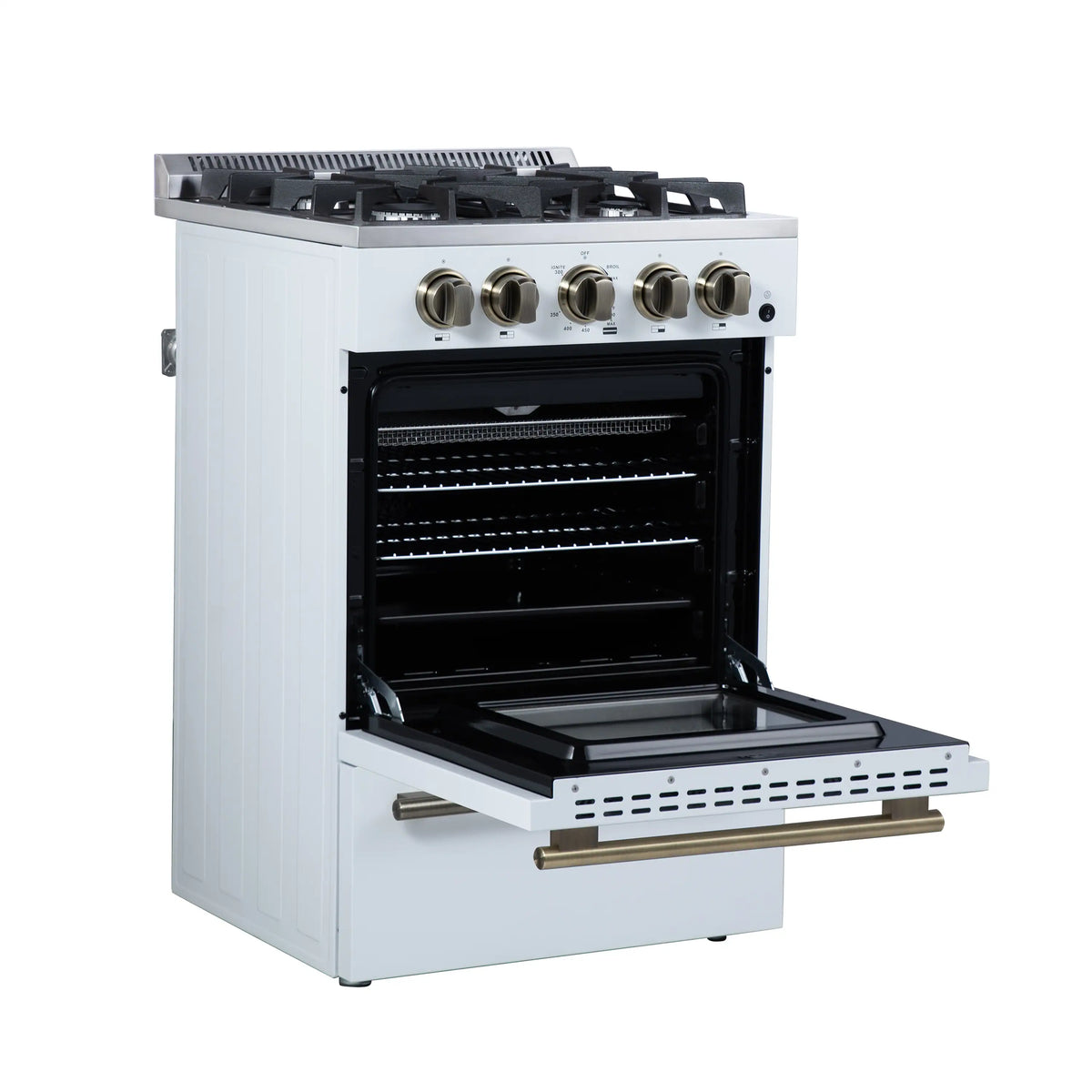 Forno Lamazze 20-Inch Freestanding Gas Range, White with Antique Brass Trim (FFSGS6265-20WHT)