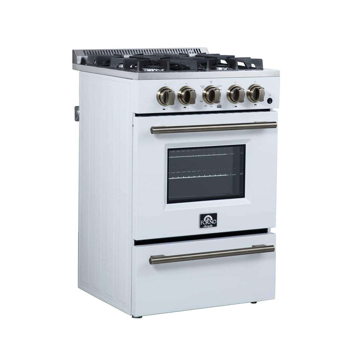 Forno Lamazze 20-Inch Freestanding Gas Range, White with Antique Brass Trim (FFSGS6265-20WHT)