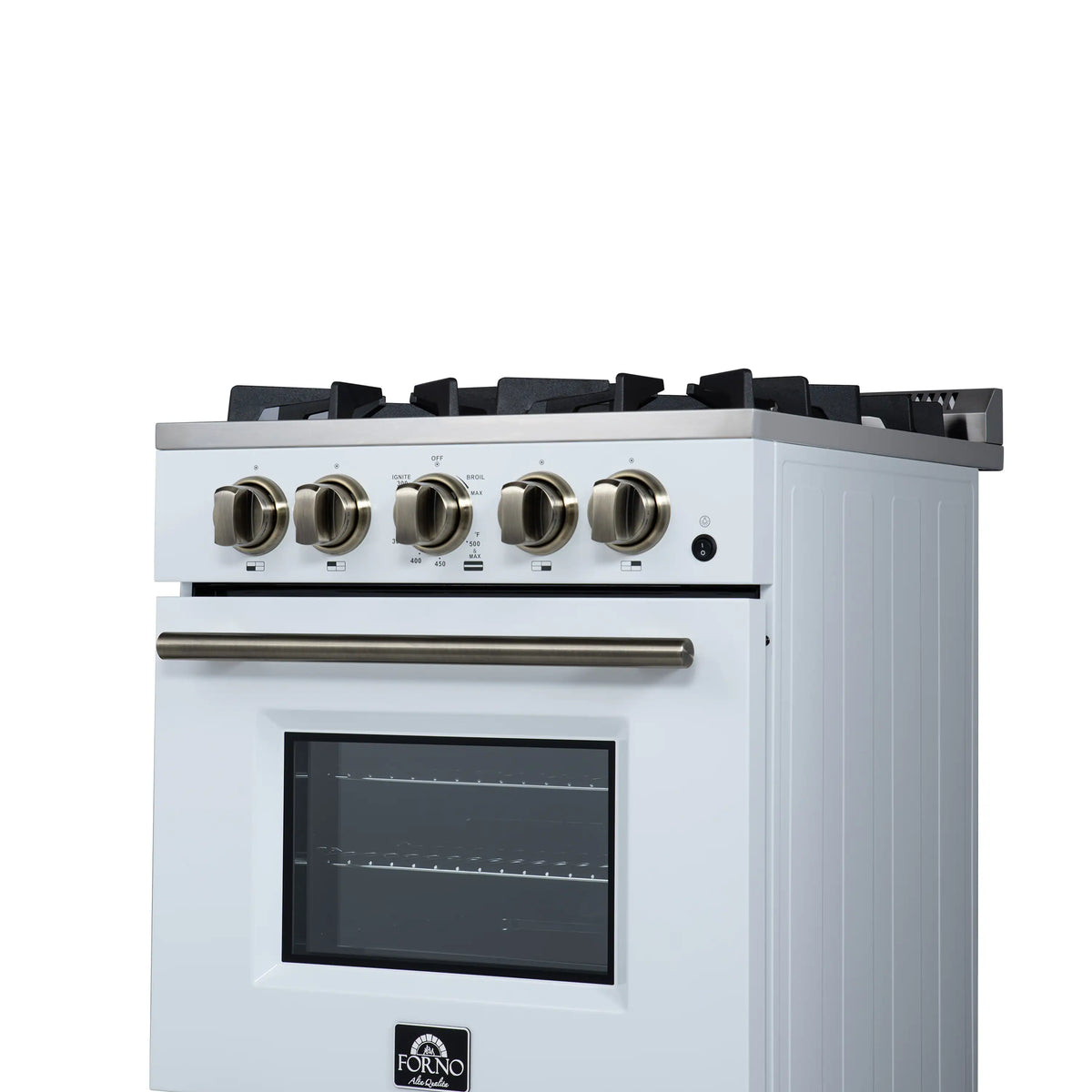 Forno Lamazze 20-Inch Freestanding Gas Range, White with Antique Brass Trim (FFSGS6265-20WHT)