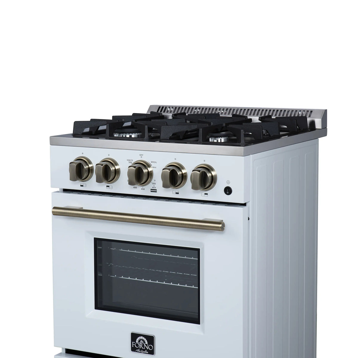 Forno Lamazze 20-Inch Freestanding Gas Range, White with Antique Brass Trim (FFSGS6265-20WHT)
