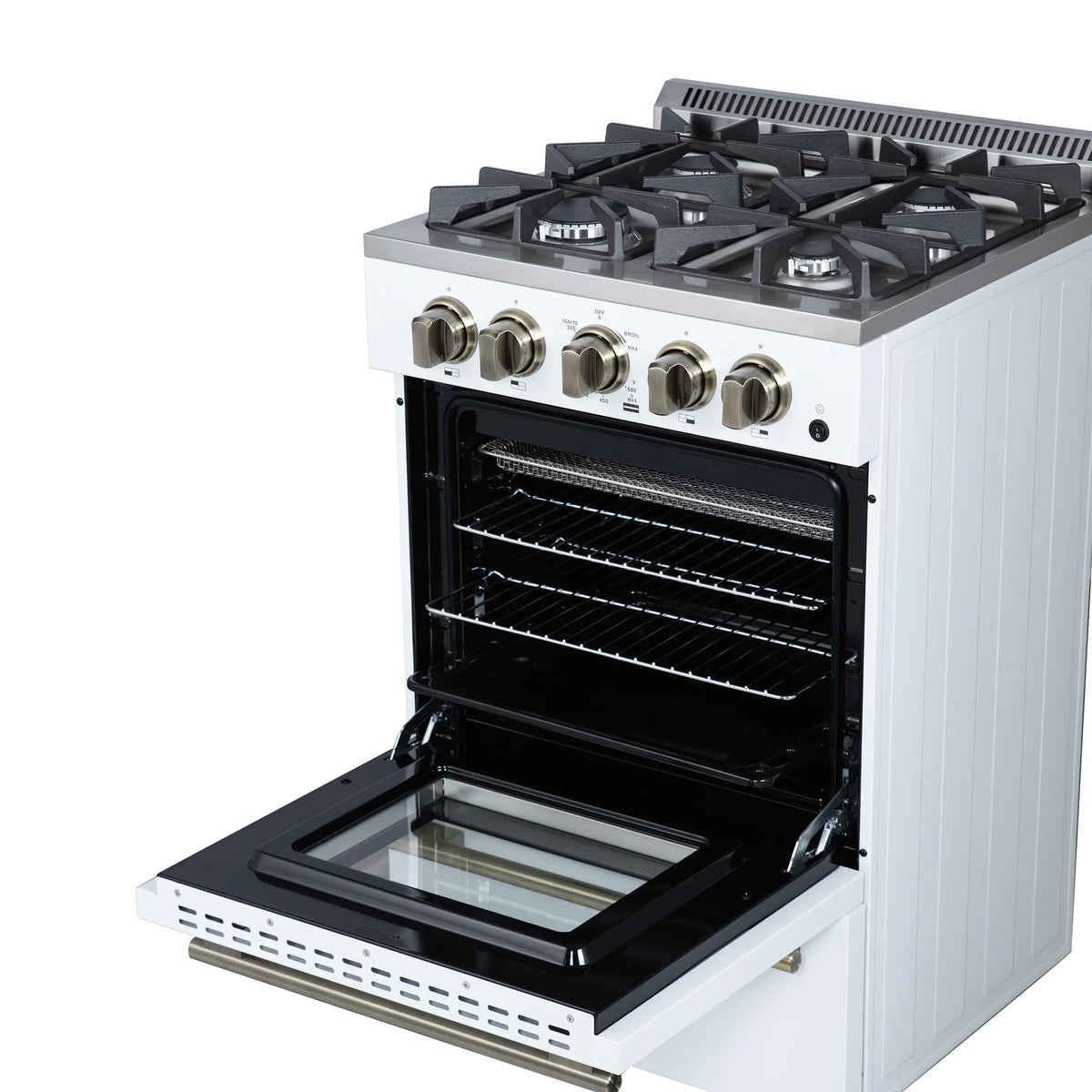 Forno Lamazze 20-Inch Freestanding Gas Range, White with Antique Brass Trim (FFSGS6265-20WHT)