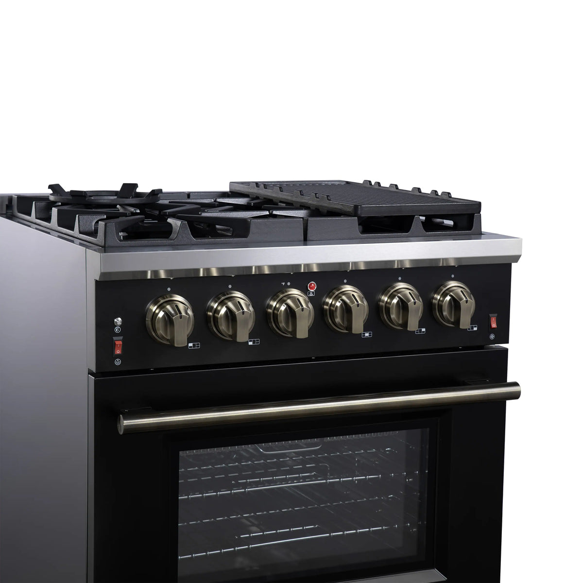 Forno Massimo 30-Inch Freestanding Gas Range, 4 Burners, 4.32 Cu. Ft. Convection Oven, Black with Antique Brass Handle (FFSGS6239-30BLK)
