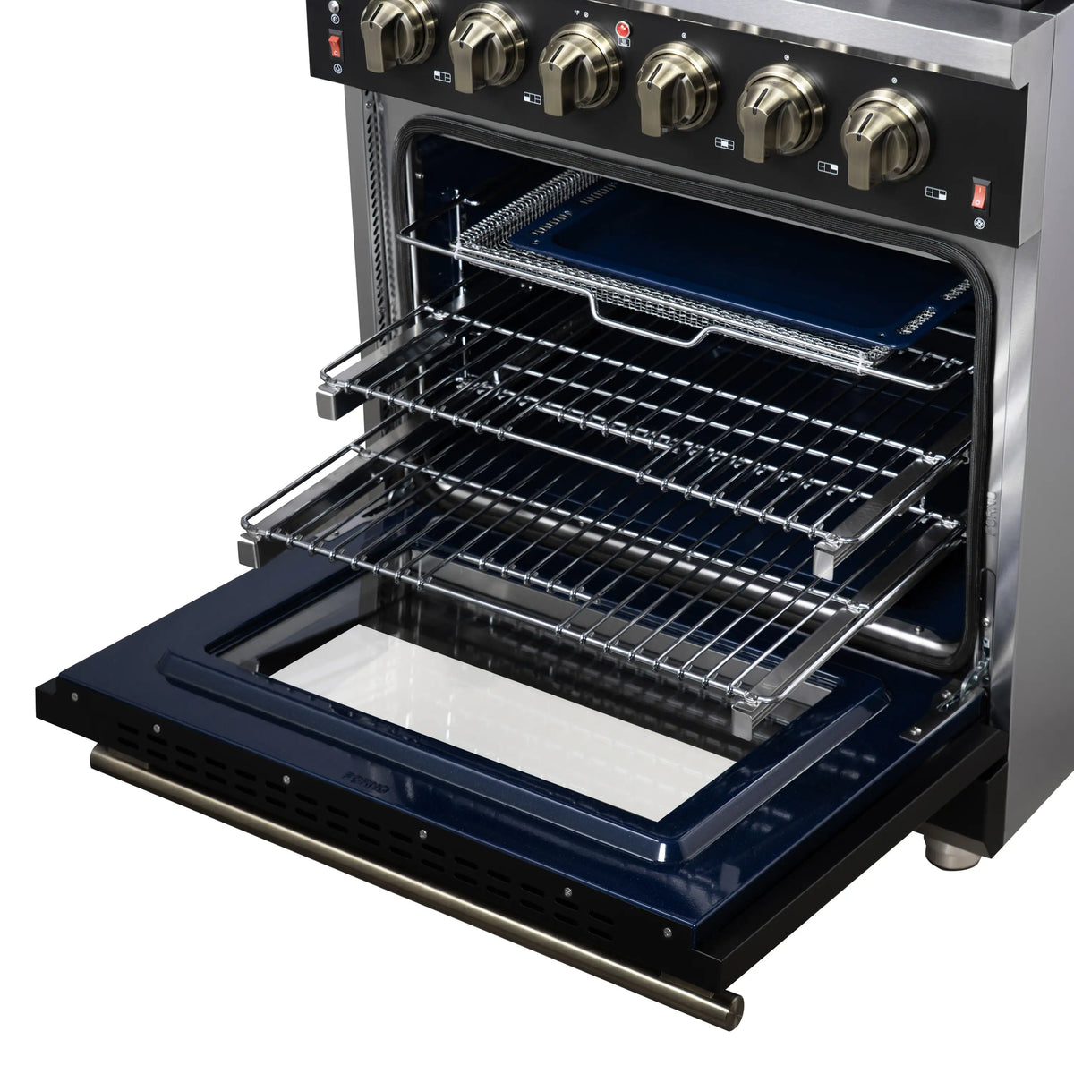 Forno Massimo 30-Inch Freestanding Gas Range, 4 Burners, 4.32 Cu. Ft. Convection Oven, Black with Antique Brass Handle (FFSGS6239-30BLK)