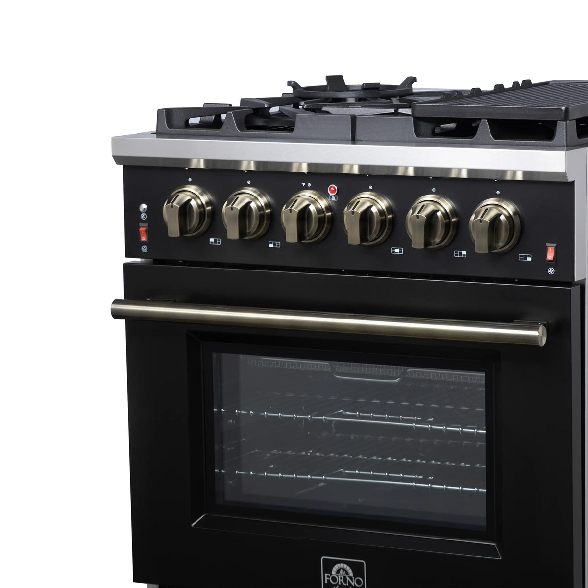 Forno Massimo 30-Inch Freestanding Gas Range, 4 Burners, 4.32 Cu. Ft. Convection Oven, Black with Antique Brass Handle (FFSGS6239-30BLK)