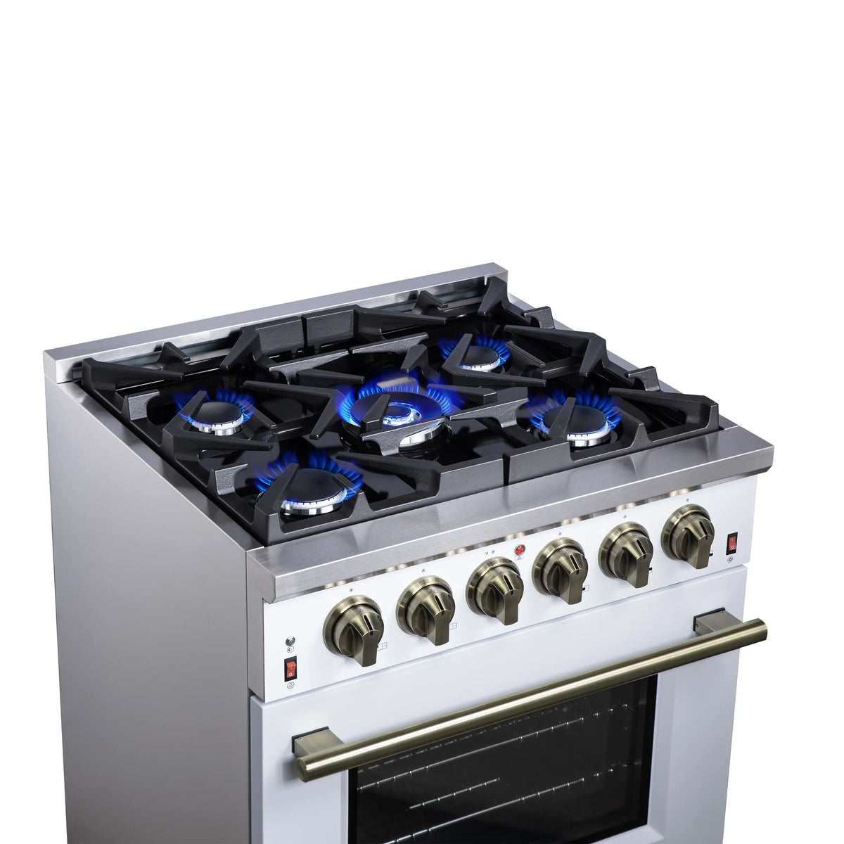 Forno Massimo 30-Inch Freestanding Gas Range, 4 Burners, 4.32 Cu. Ft. Convection Oven, White with Antique Brass Handle (FFSGS6239-30WHT)