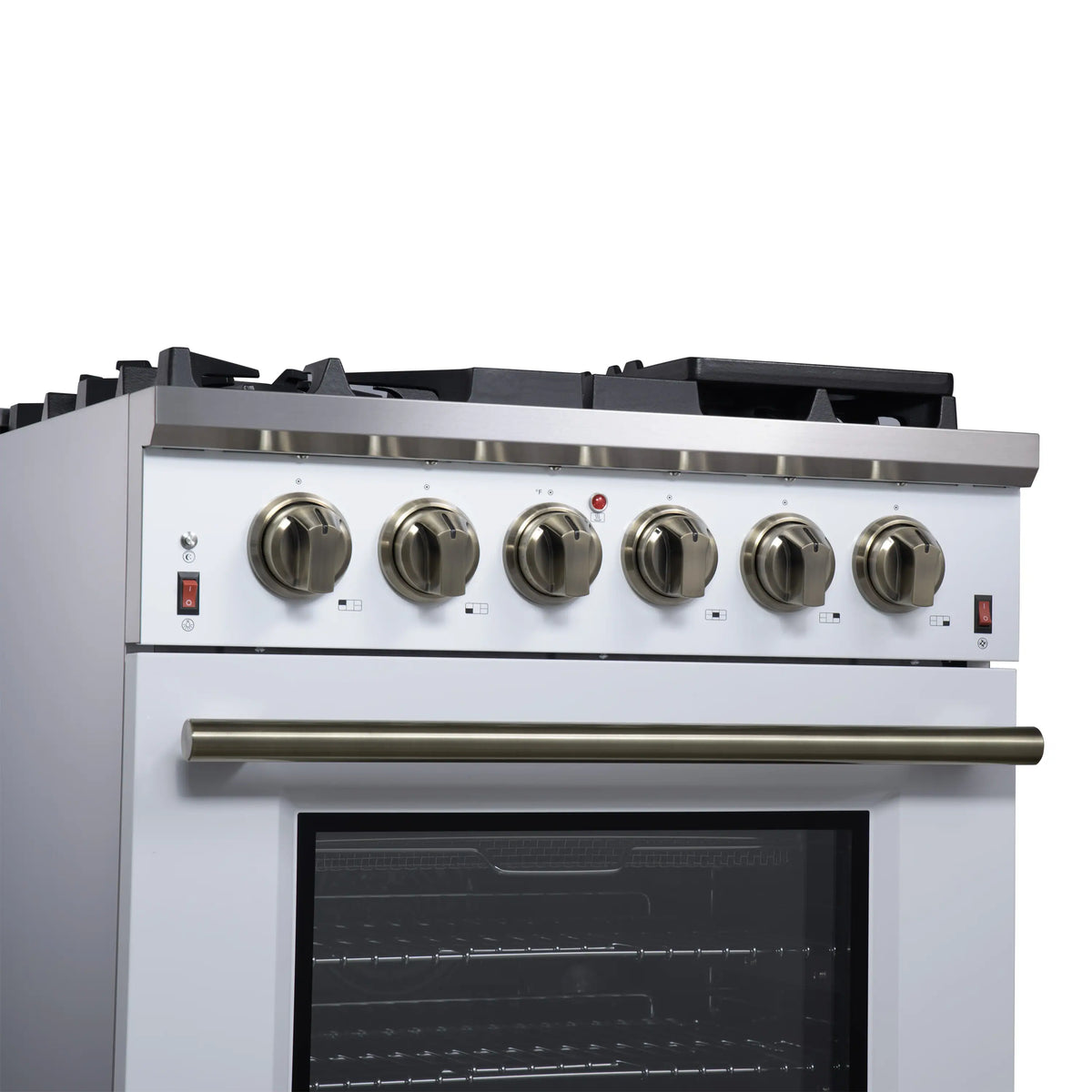 Forno Massimo 30-Inch Freestanding Gas Range, 4 Burners, 4.32 Cu. Ft. Convection Oven, White with Antique Brass Handle (FFSGS6239-30WHT)