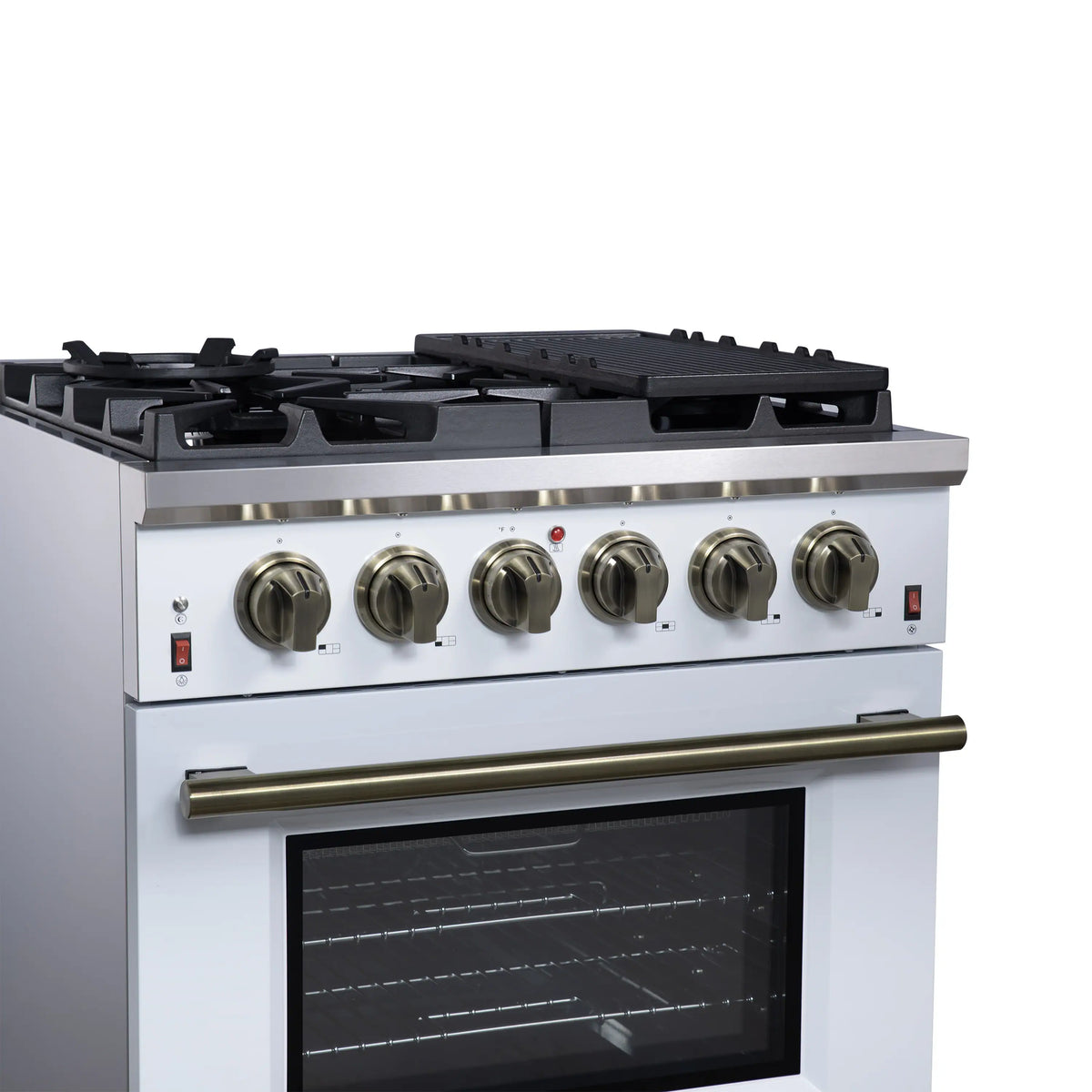 Forno Massimo 30-Inch Freestanding Gas Range, 4 Burners, 4.32 Cu. Ft. Convection Oven, White with Antique Brass Handle (FFSGS6239-30WHT)