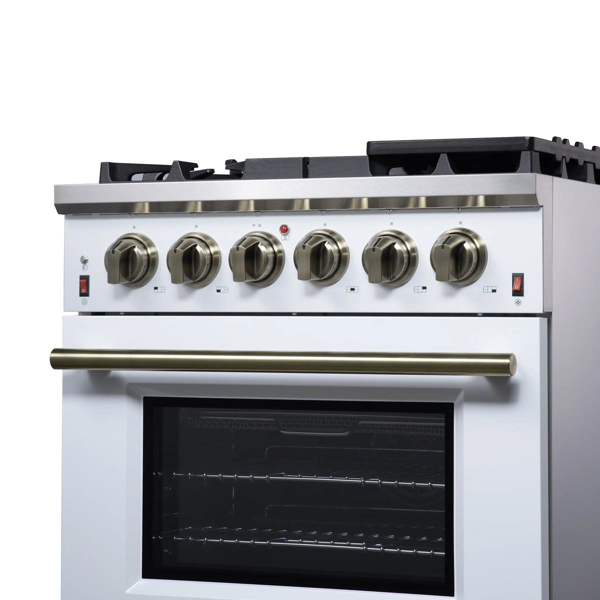 Forno Massimo 30-Inch Freestanding Gas Range, 4 Burners, 4.32 Cu. Ft. Convection Oven, White with Antique Brass Handle (FFSGS6239-30WHT)