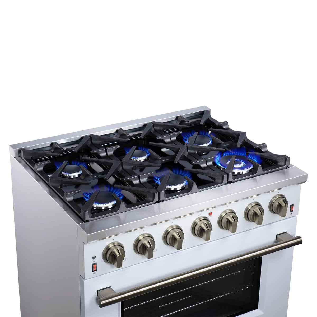 Forno Massimo 36-Inch Freestanding Gas Range, 6 Burners, 5.36 Cu. Ft. Convection Oven, White with Antique Brass Handle (FFSGS6239-36WHT)