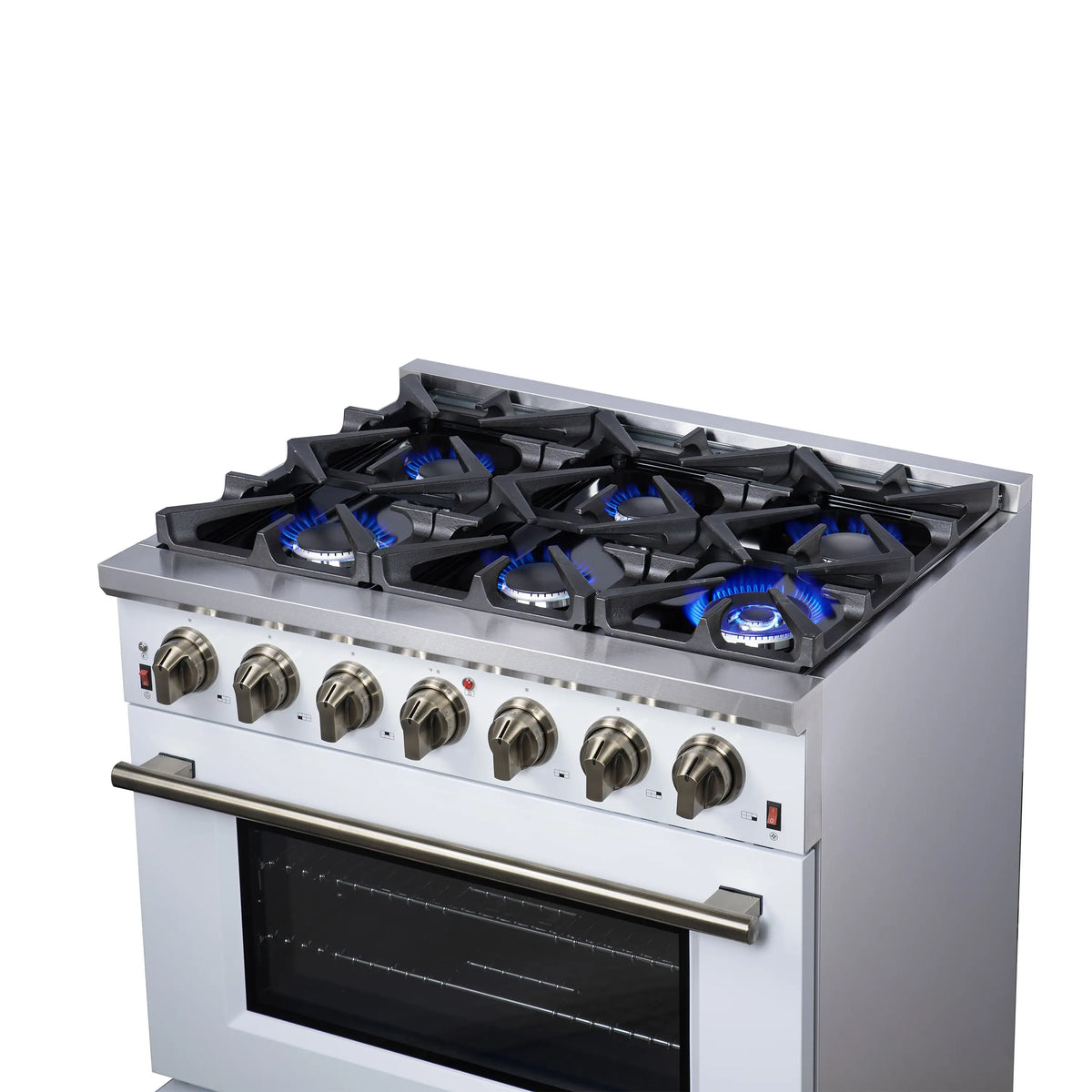 Forno Massimo 36-Inch Freestanding Gas Range, 6 Burners, 5.36 Cu. Ft. Convection Oven, White with Antique Brass Handle (FFSGS6239-36WHT)
