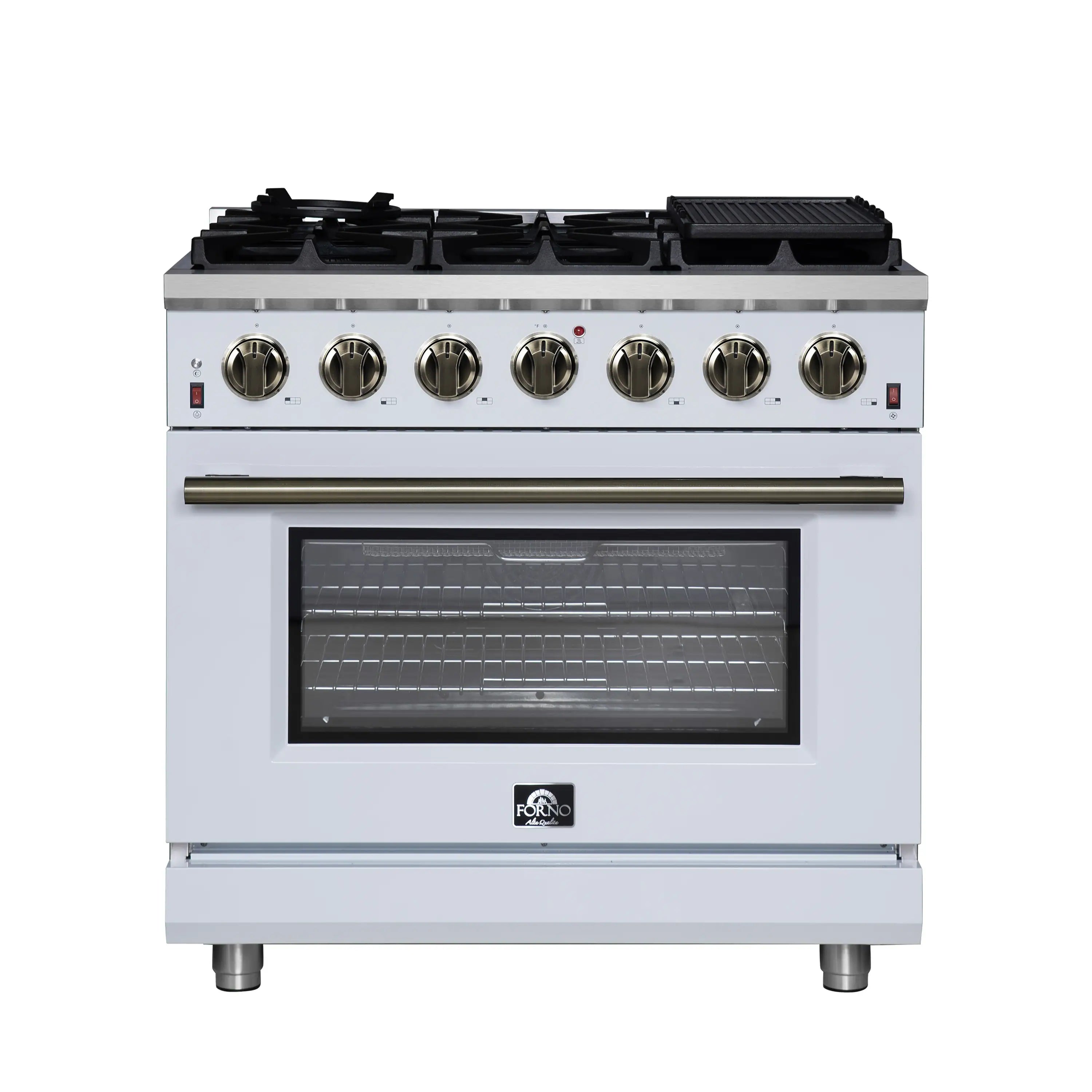 Forno Massimo 36-Inch Freestanding Gas Range with 6 Burners & 5.36 Cu.Ft. Convection Oven in White with Antique Brass Handle (FFSGS6239-36WHT)