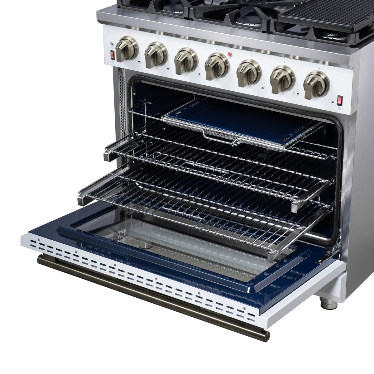 Forno Massimo 36-Inch Freestanding Gas Range, 6 Burners, 5.36 Cu. Ft. Convection Oven, White with Antique Brass Handle (FFSGS6239-36WHT)