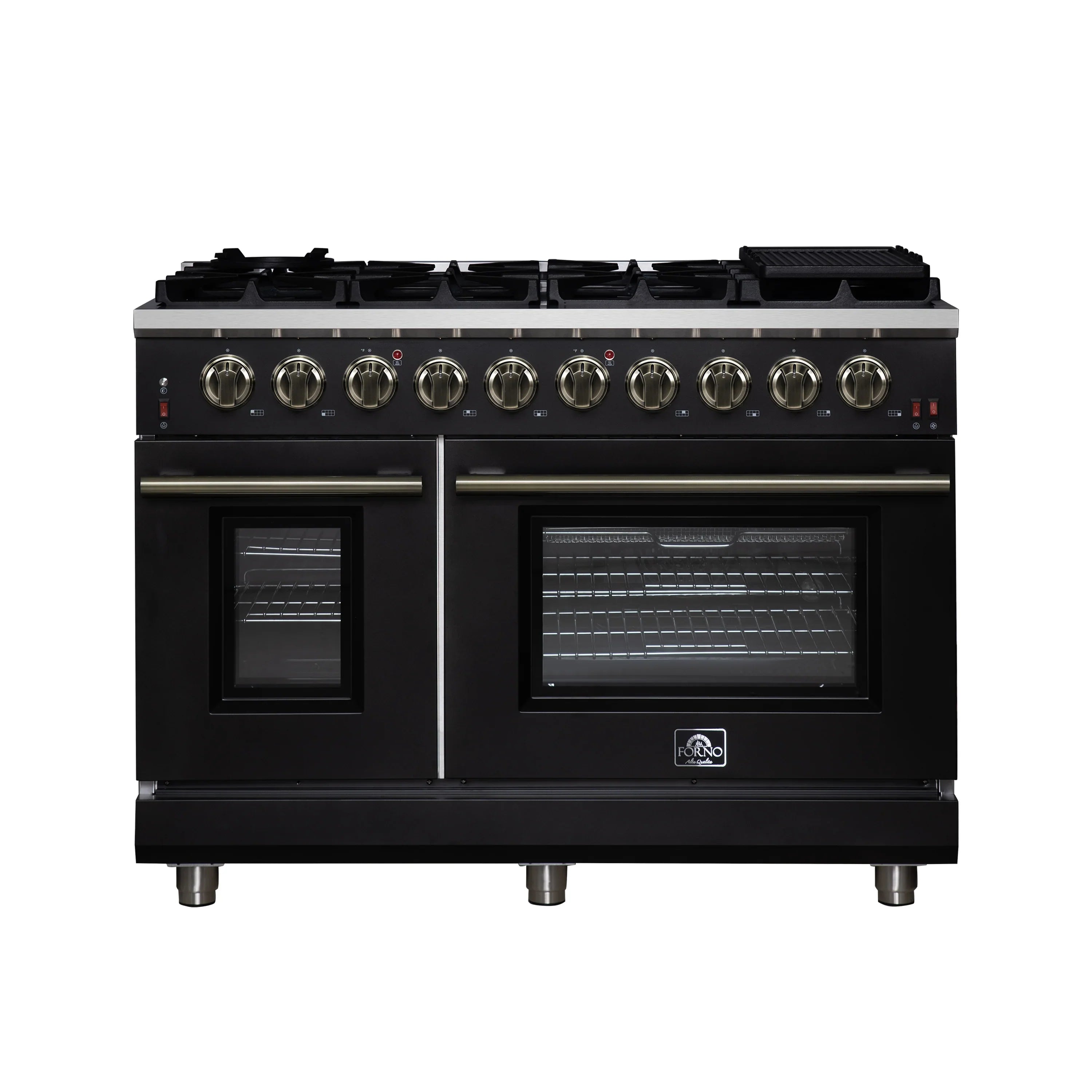 Forno Massimo 48-Inch Freestanding Gas Range with 8 Burners & 6.58 Cu.Ft. Convection Oven in Black with Antique Brass Handle (FFSGS6239-48BLK)