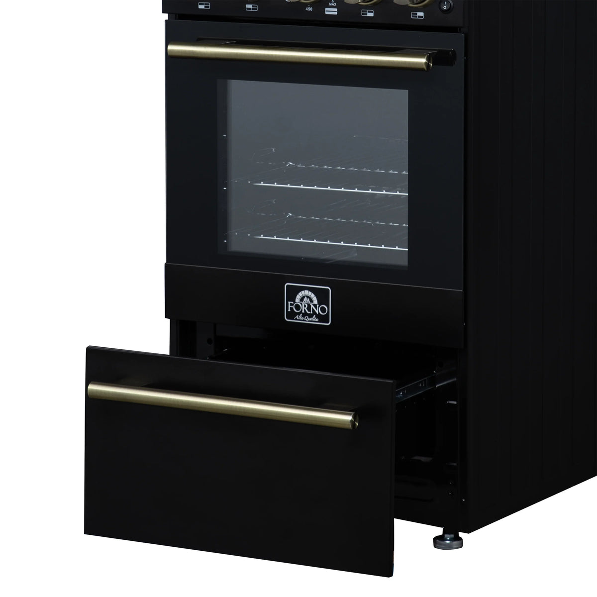 Forno Lamazze 20-Inch Freestanding Gas Range, Black with Antique Brass Trim (FFSGS6265-20BLK)