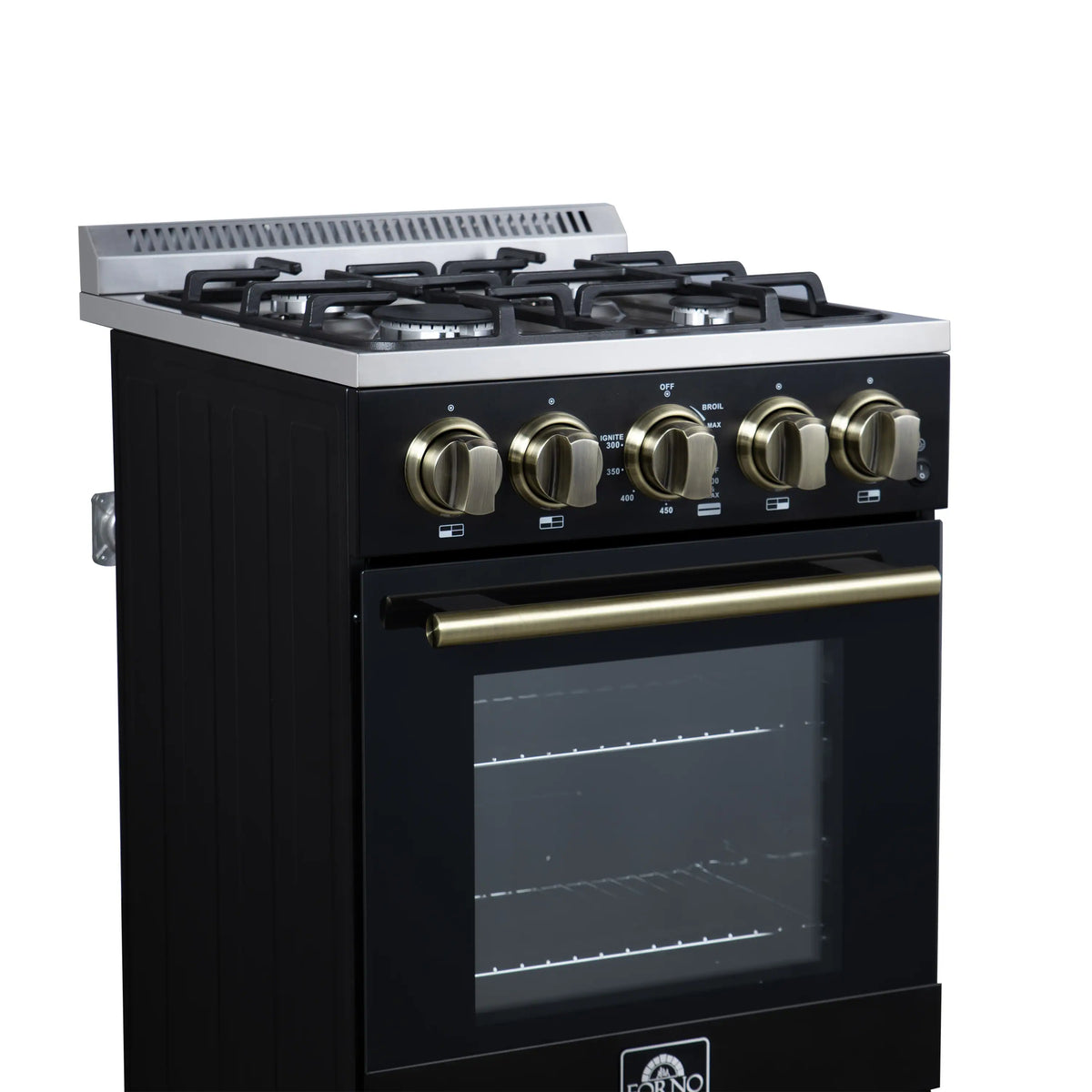 Forno Lamazze 20-Inch Freestanding Gas Range, Black with Antique Brass Trim (FFSGS6265-20BLK)