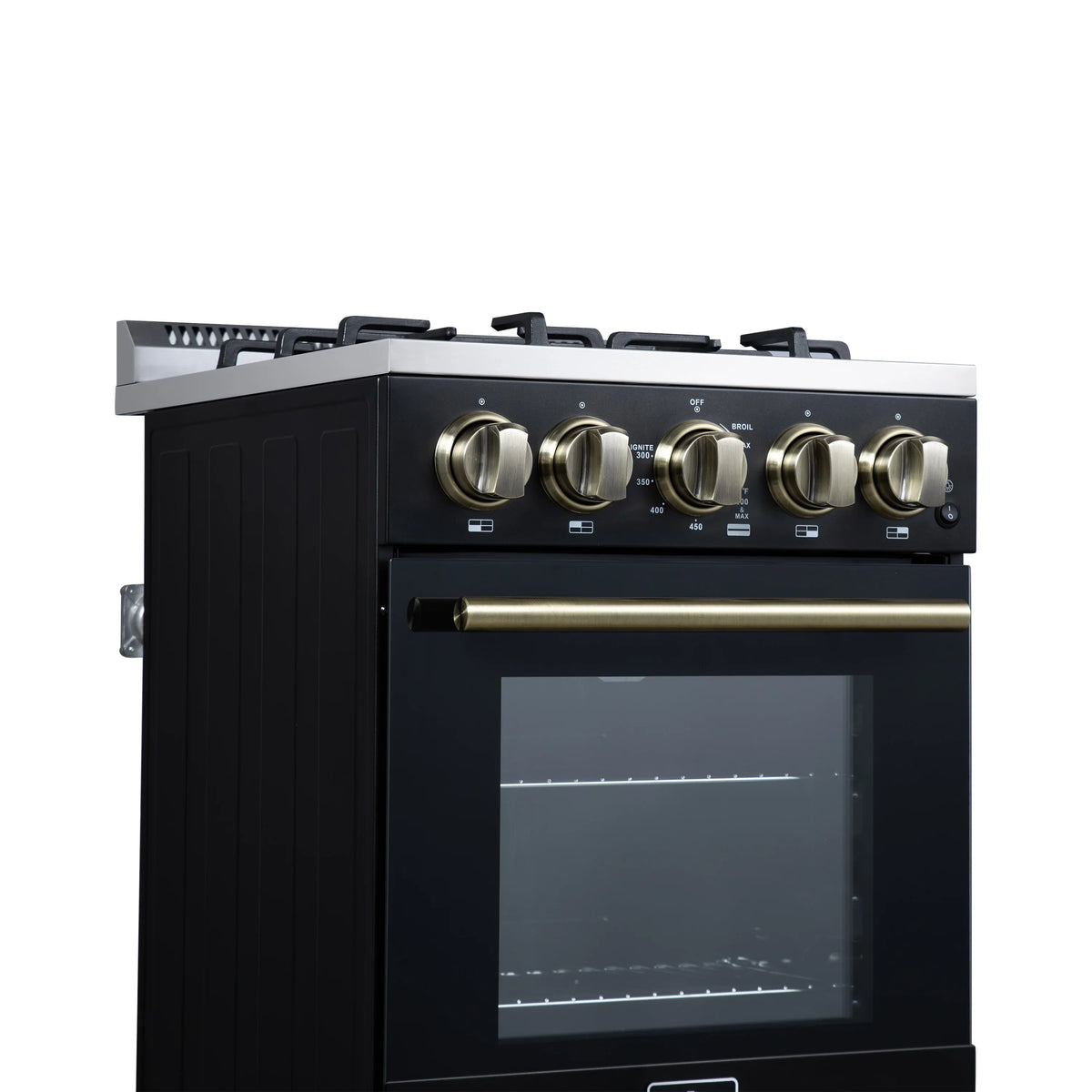 Forno Lamazze 20-Inch Freestanding Gas Range, Black with Antique Brass Trim (FFSGS6265-20BLK)